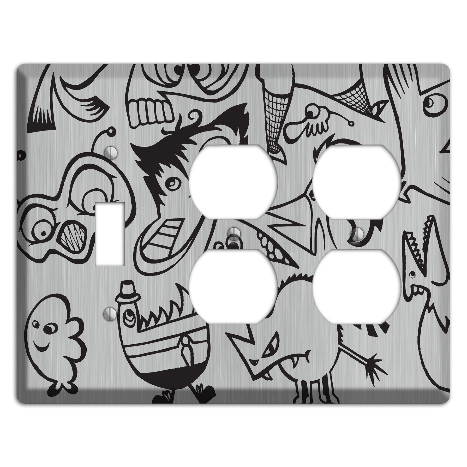 Whimsical Faces 3  Stainless Toggle / 2 Duplex Wallplate