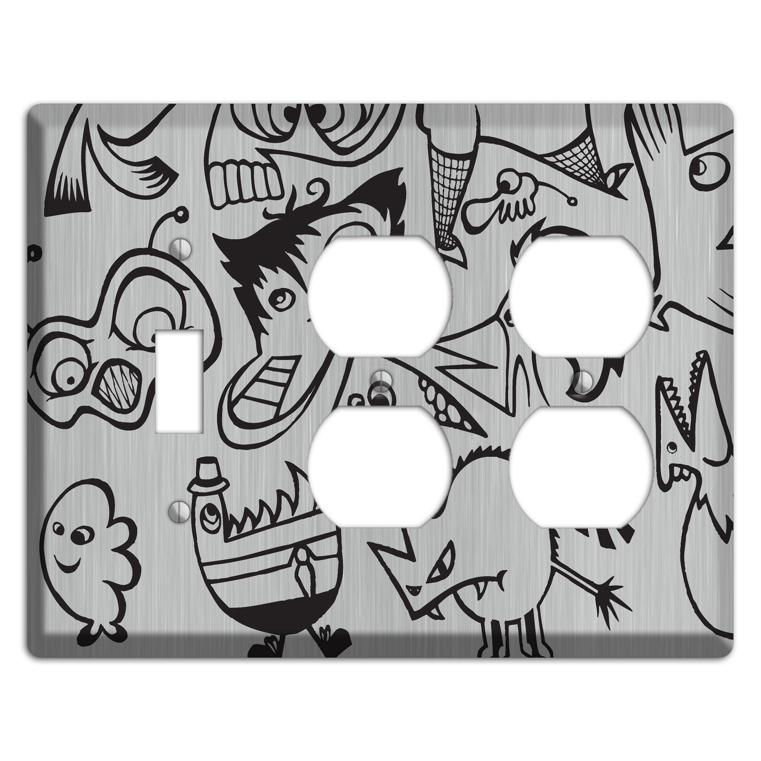 Whimsical Faces 3  Stainless Toggle / 2 Duplex Wallplate