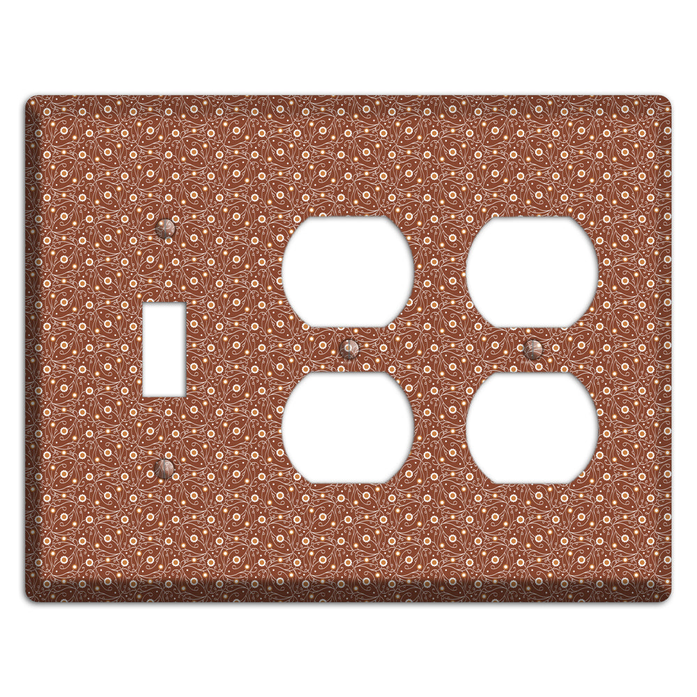 Tiny Brown Vine Floral Toggle / 2 Duplex Wallplate