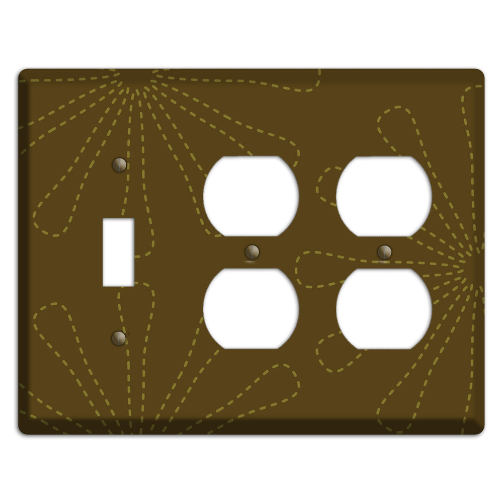 Brown Retro Stipple Floral Contour Toggle / 2 Duplex Wallplate