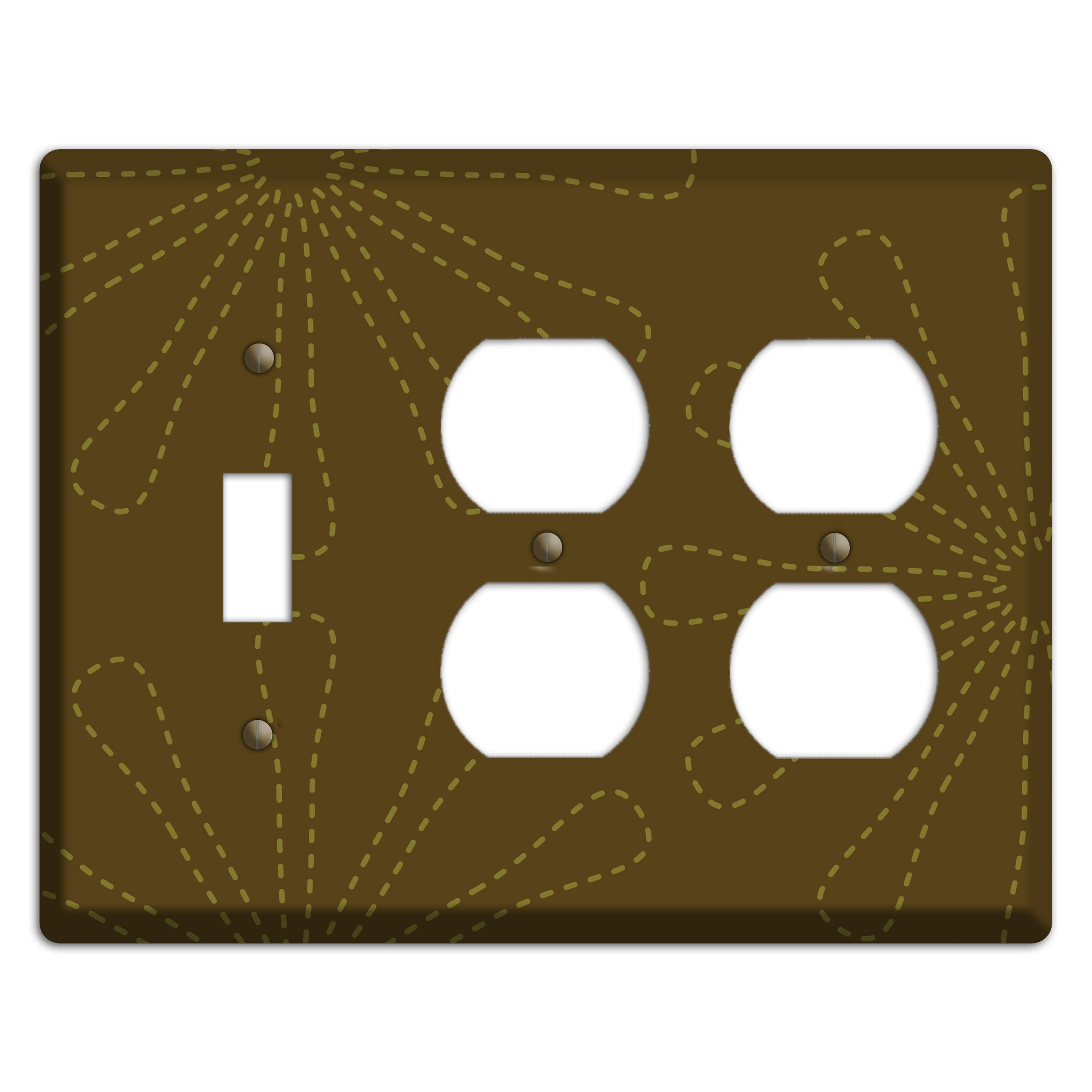 Brown Retro Stipple Floral Contour Toggle / 2 Duplex Wallplate