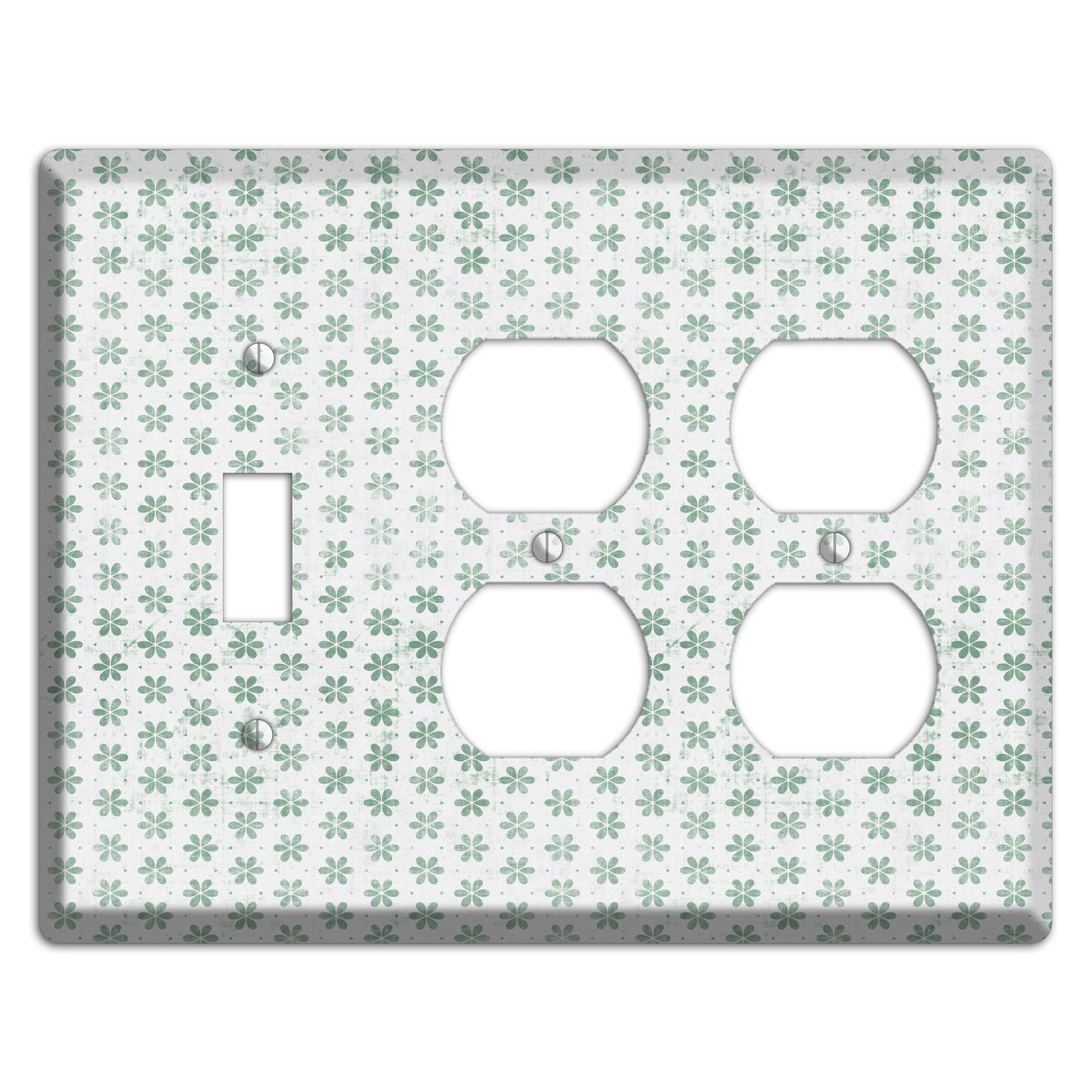 White with Green Grunge Floral Contour Toggle / 2 Duplex Wallplate