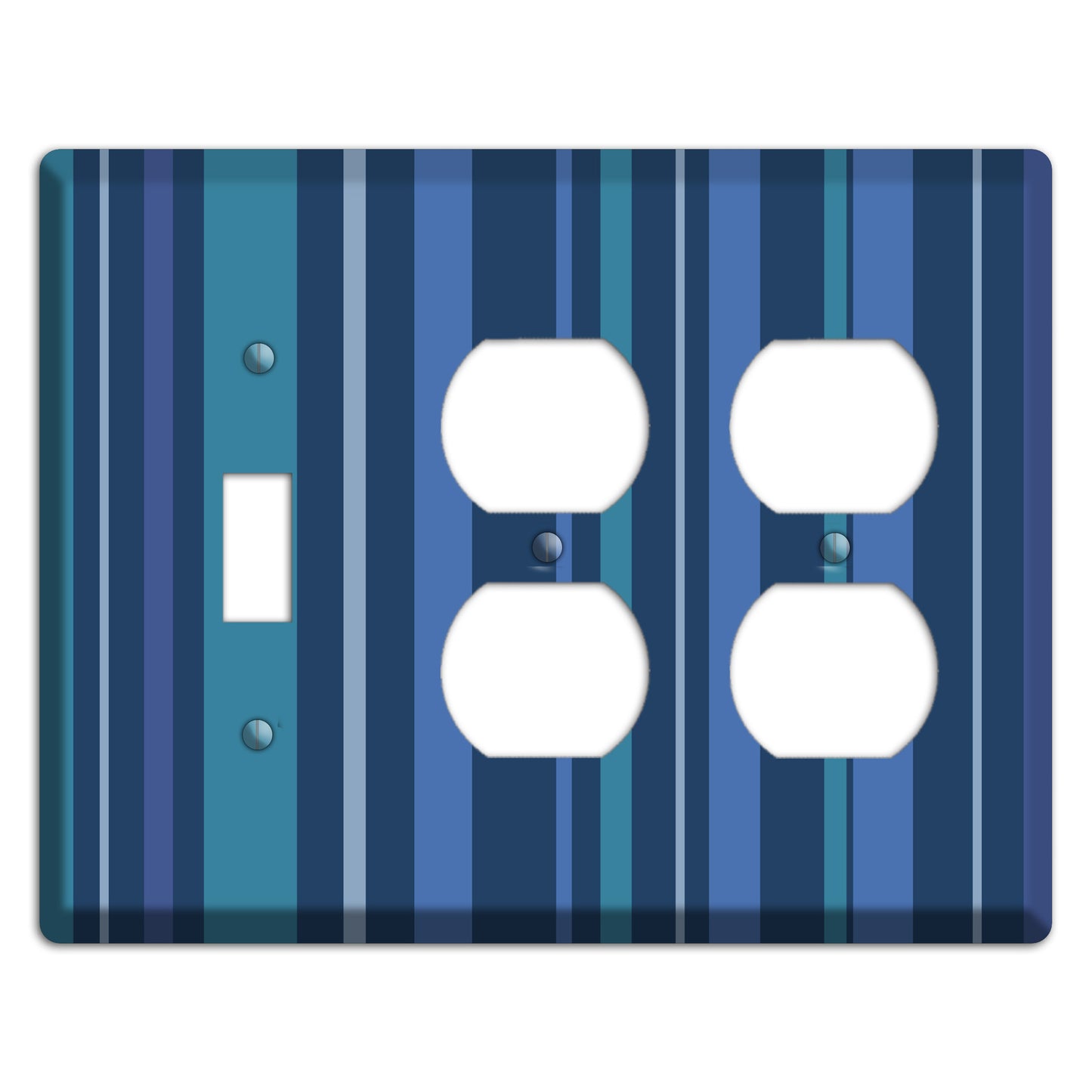 Multi Blue Vertical Stripes Toggle / 2 Duplex Wallplate