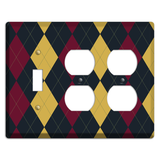 Deep Red and Yellow Argyle Toggle / 2 Duplex Wallplate
