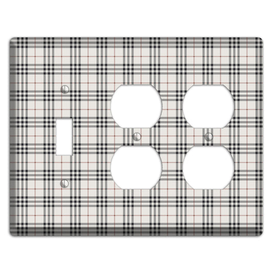 White and Black Plaid Toggle / 2 Duplex Wallplate