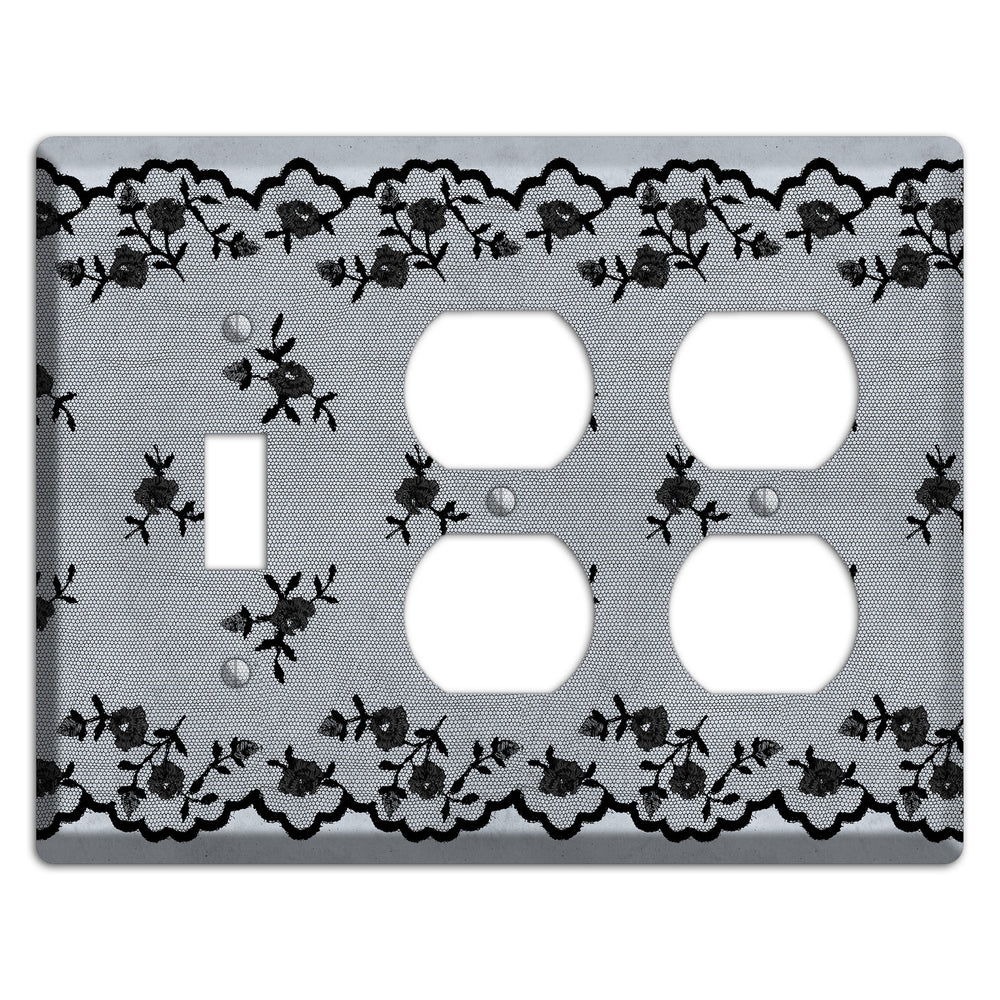Embroidered Floral Gray Toggle / 2 Duplex Wallplate
