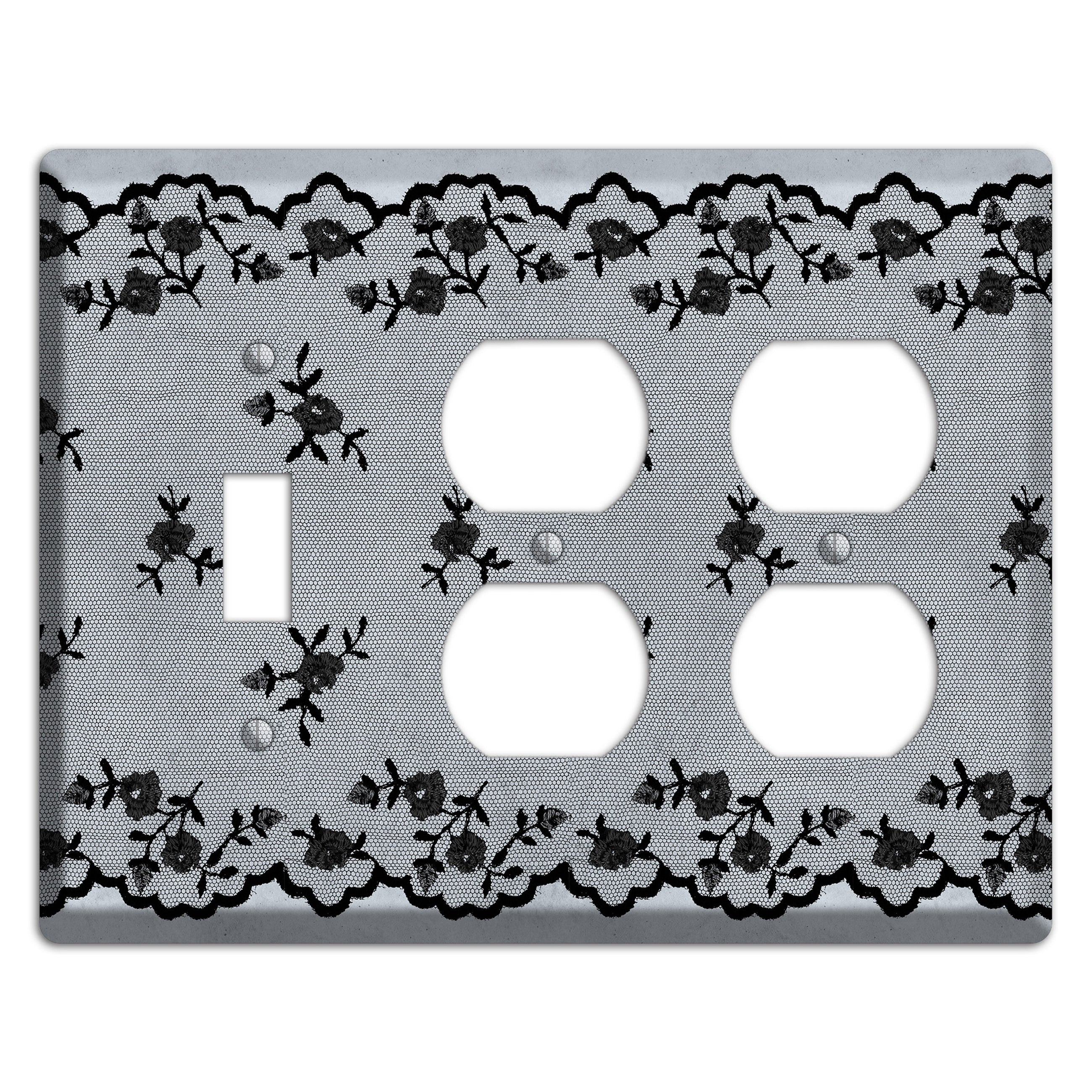 Embroidered Floral Gray Toggle / 2 Duplex Wallplate