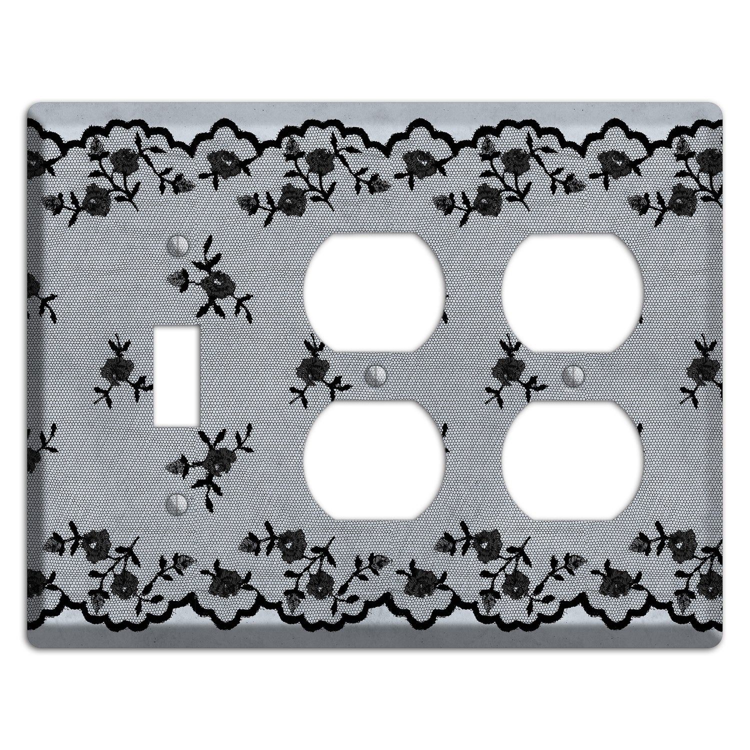 Embroidered Floral Gray Toggle / 2 Duplex Wallplate