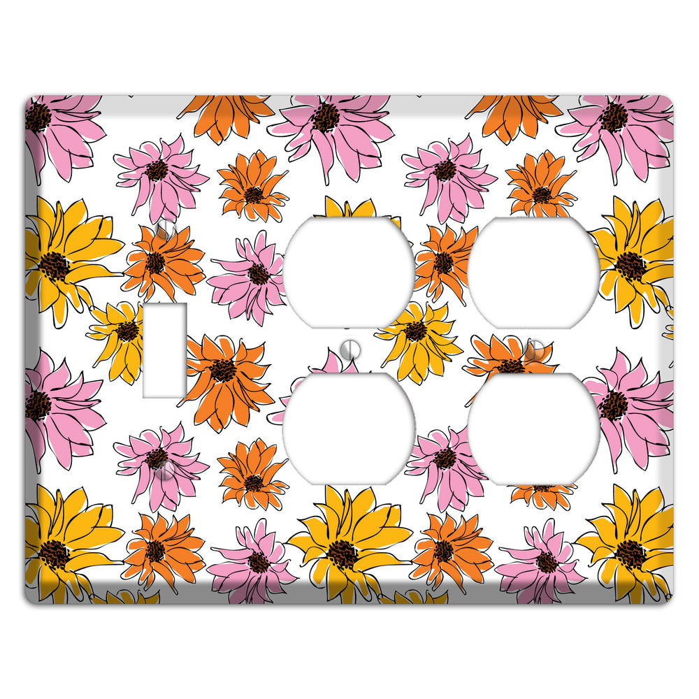 Pink Orange Yellow Flowers Toggle / 2 Duplex Wallplate