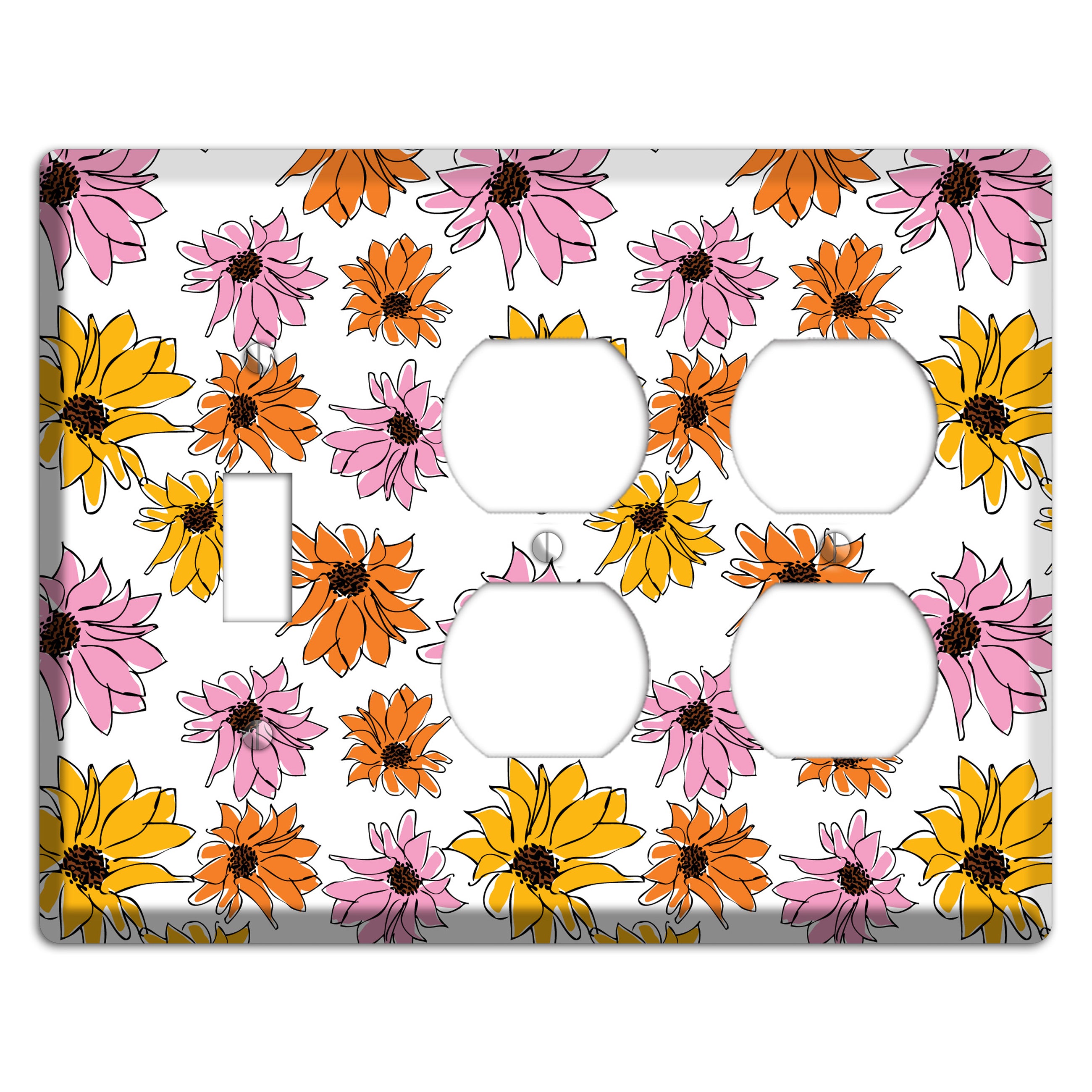 Pink Orange Yellow Flowers Toggle / 2 Duplex Wallplate