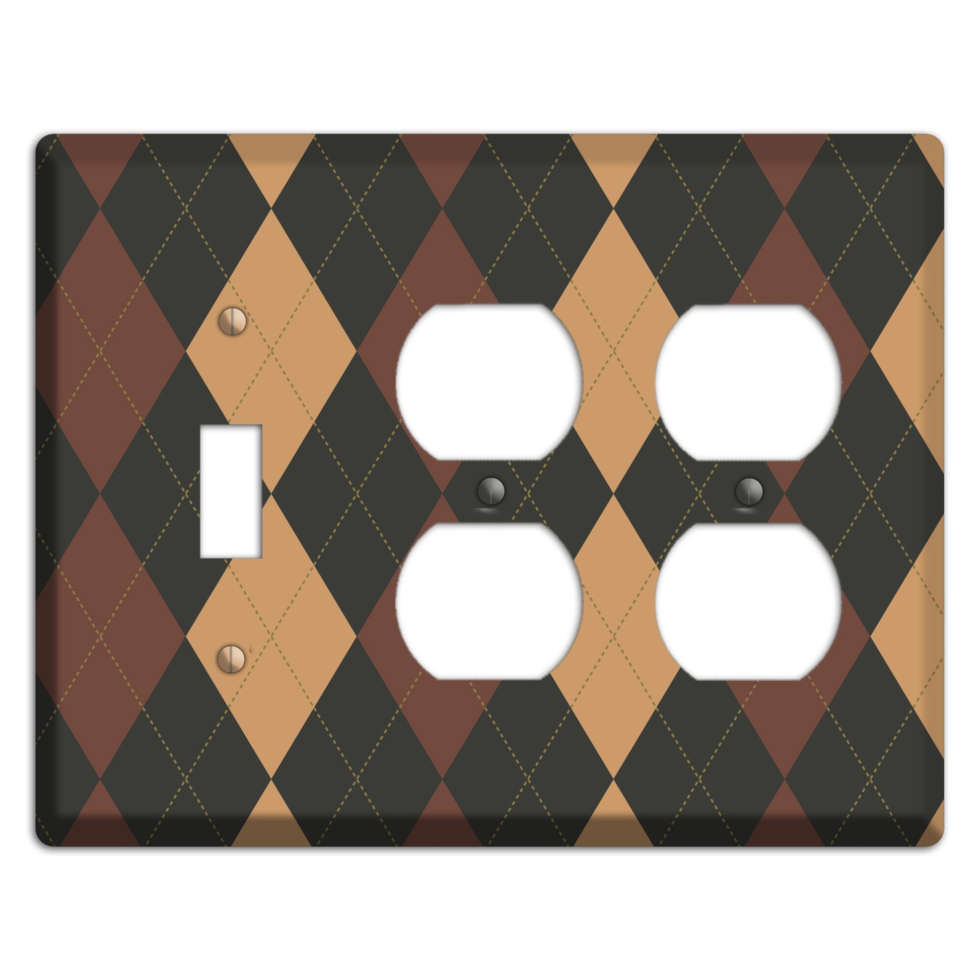 Maroon and Tan Argyle Toggle / 2 Duplex Wallplate