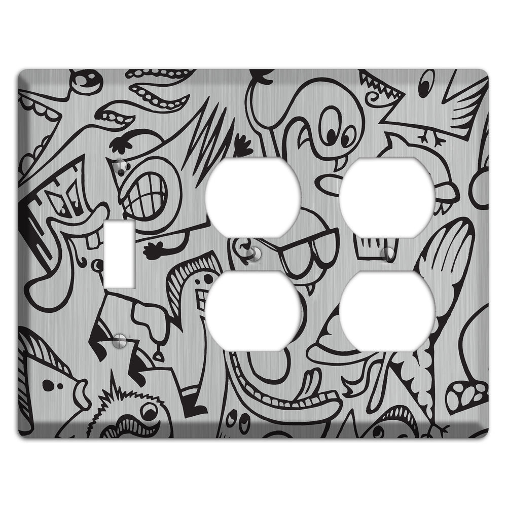 Whimsical Faces 1 Stainless Steel Toggle / 2 Duplex Wallplate