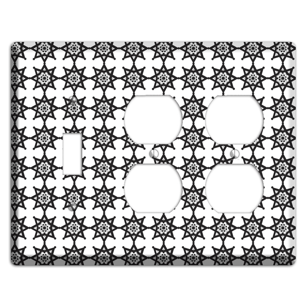 White with Black Arabesque Aster Toggle / 2 Duplex Wallplate