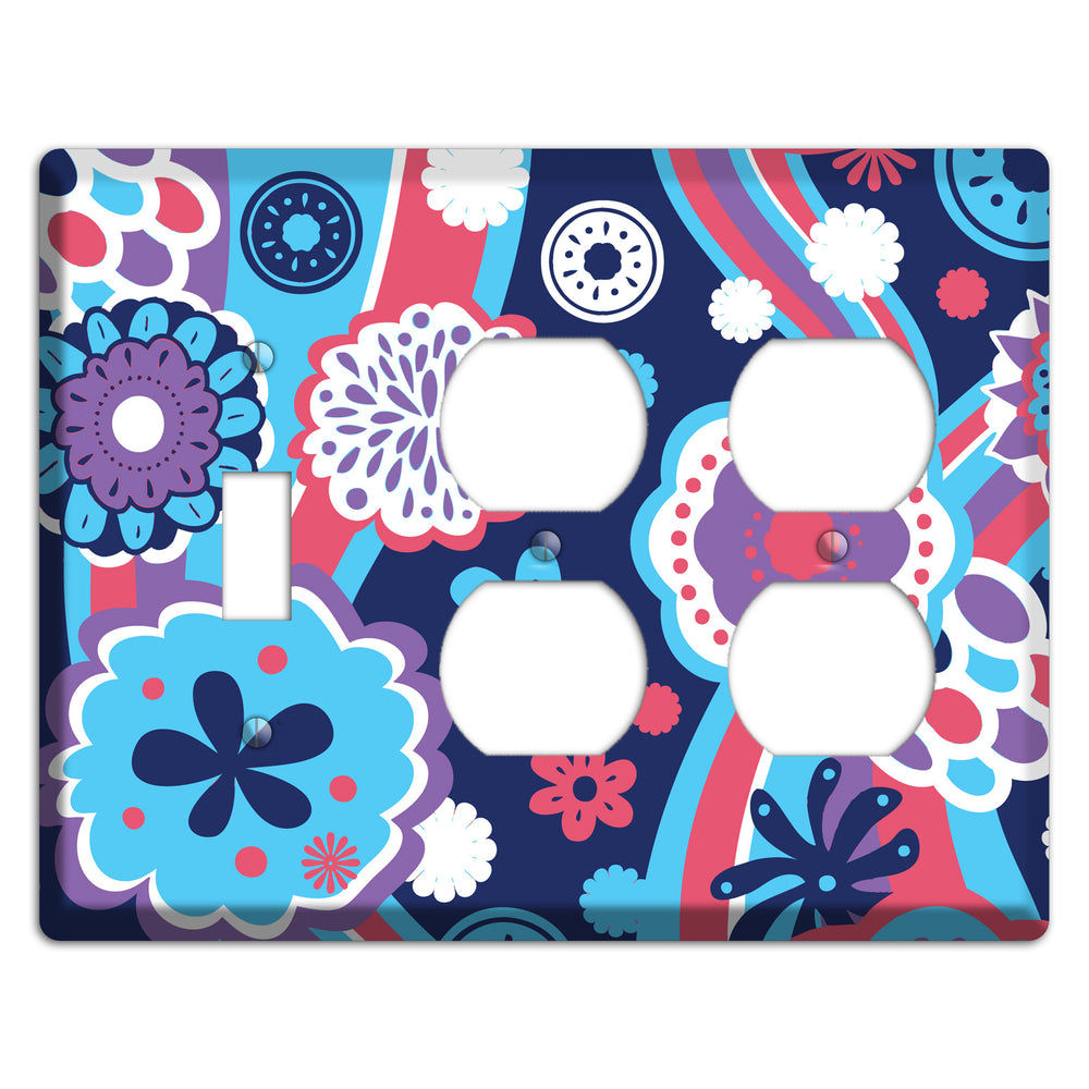 Blue Purple and Pink Retro Suzani Toggle / 2 Duplex Wallplate