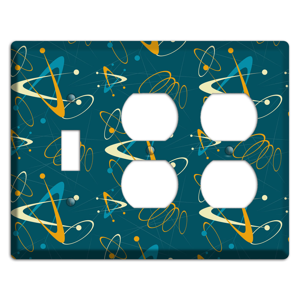 Mustard and Blue Atomic Toggle / 2 Duplex Wallplate