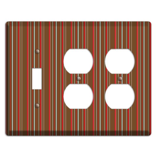 Brown Red and Dusty Blue Vertical Stripes Toggle / 2 Duplex Wallplate