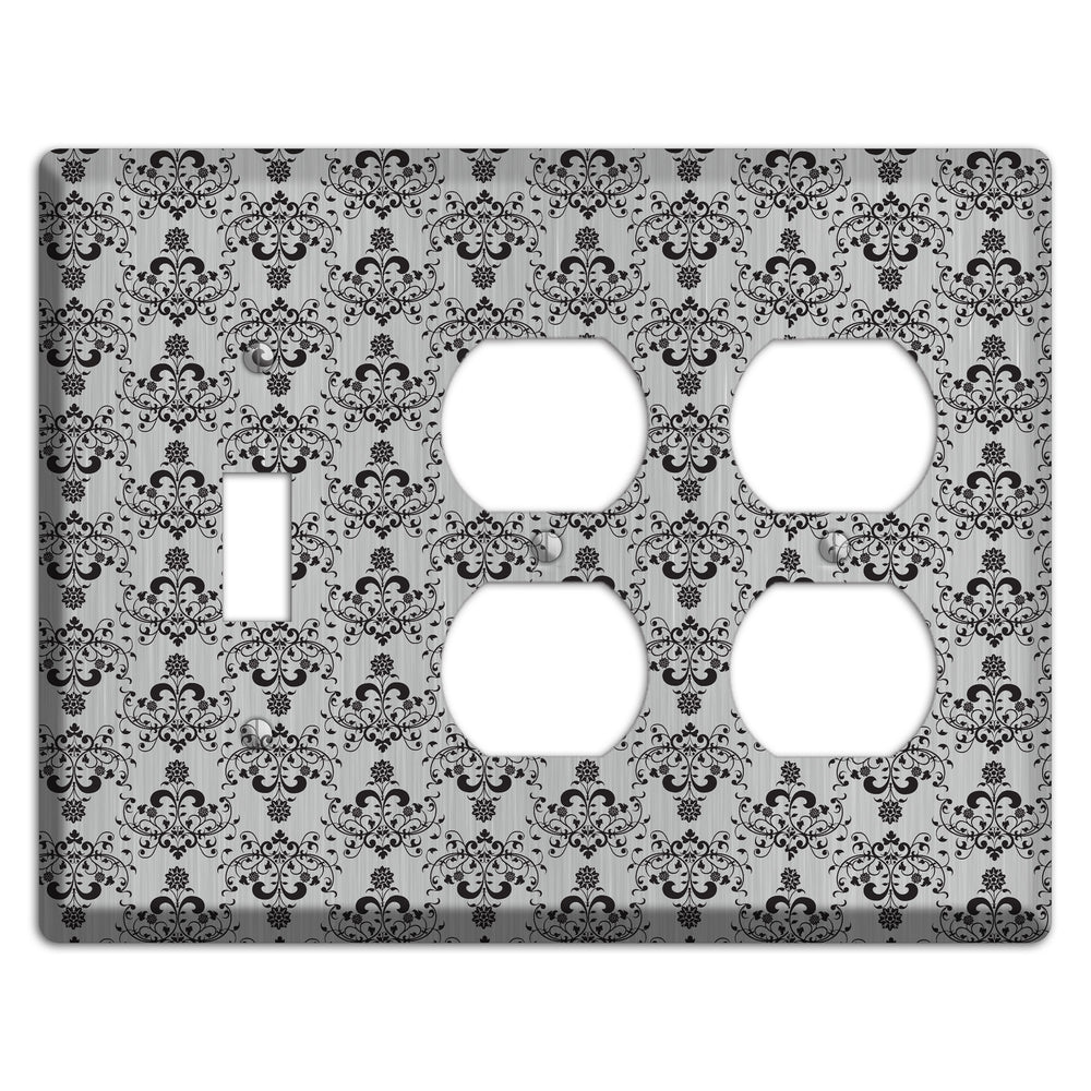 Black Cartouche Half Drop Stainless Steel Toggle / 2 Duplex Wallplate