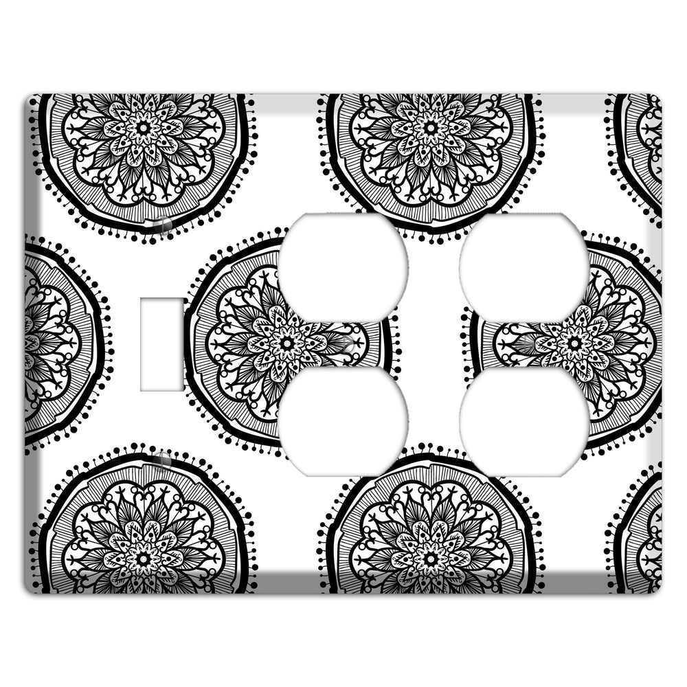 Mandala Black and White Style R Cover Plates Toggle / 2 Duplex Wallplate