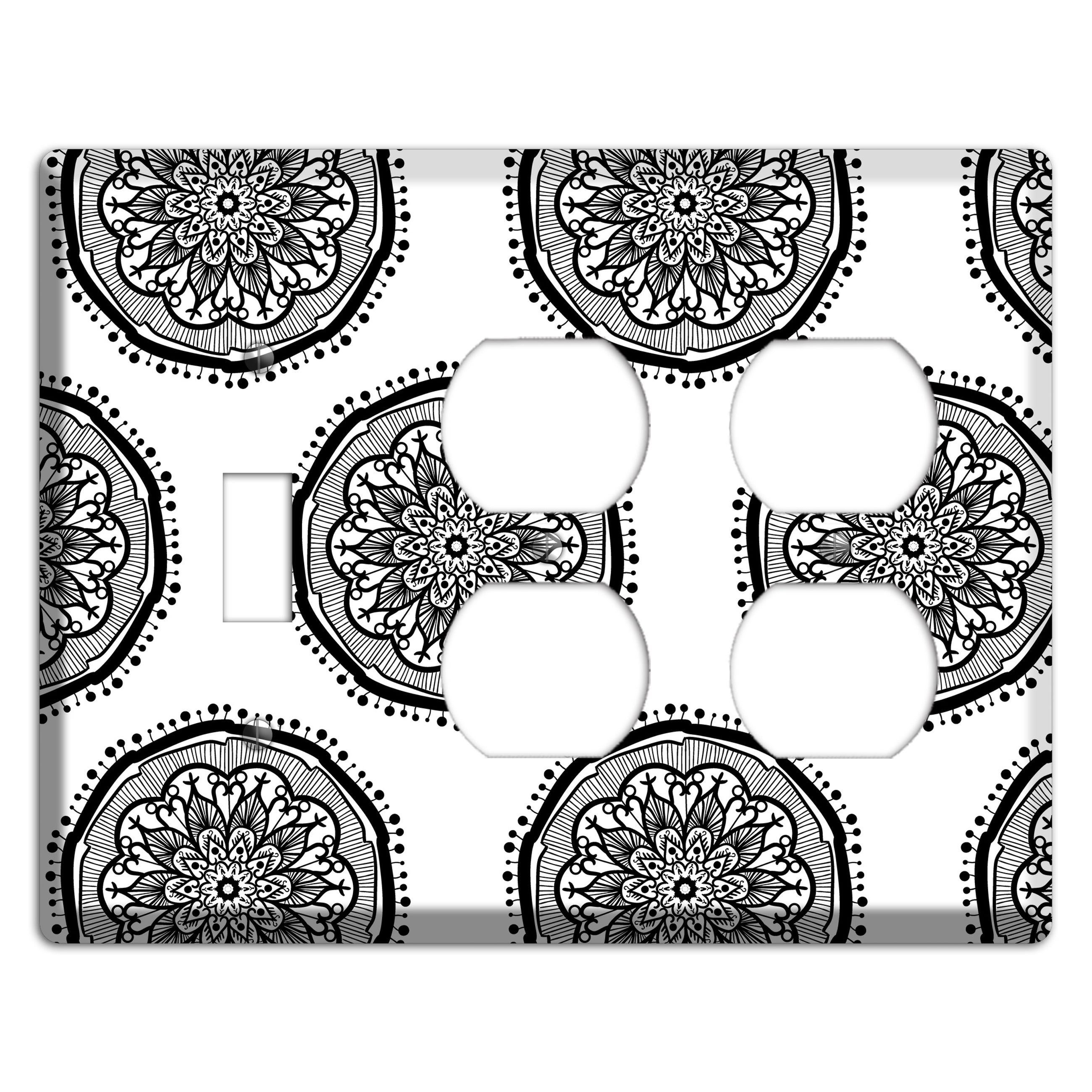 Mandala Black and White Style R Cover Plates Toggle / 2 Duplex Wallplate