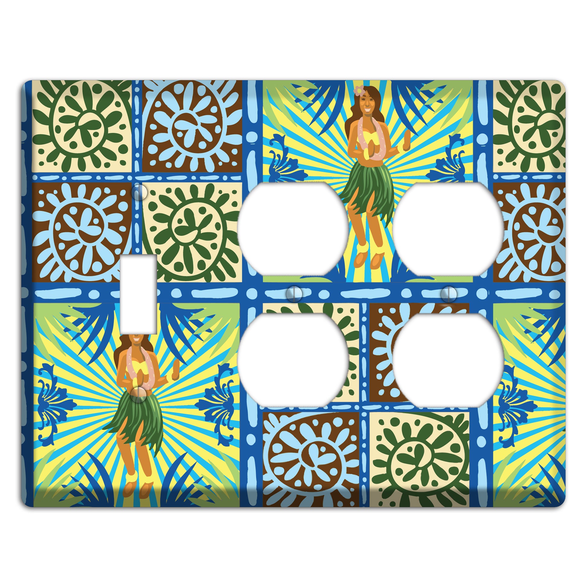 Blue and Green Hula Toggle / 2 Duplex Wallplate