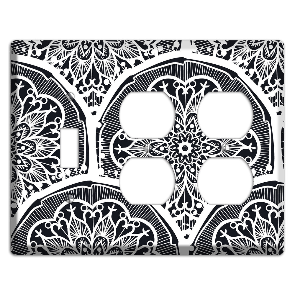 Mandala Black and White Style O Cover Plates Toggle / 2 Duplex Wallplate