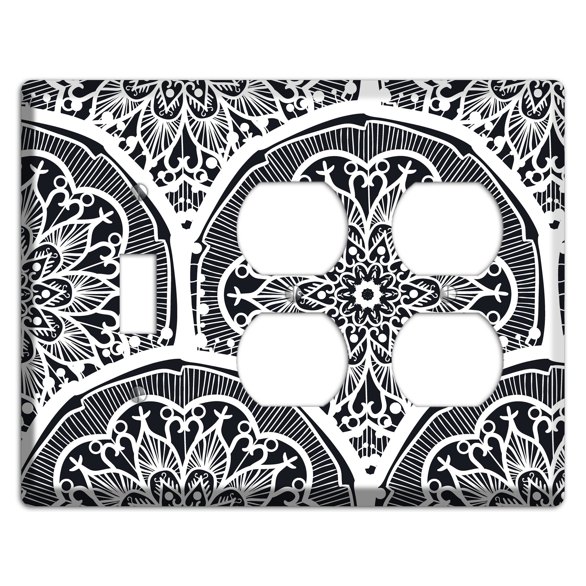 Mandala Black and White Style O Cover Plates Toggle / 2 Duplex Wallplate