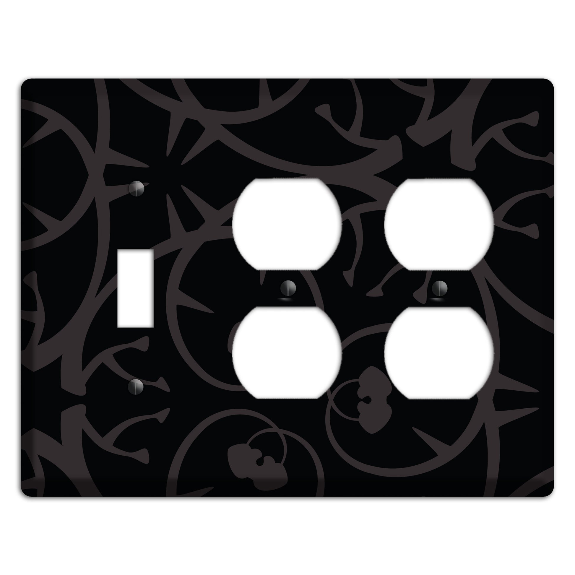 Black with Grey Abstract Swirl Toggle / 2 Duplex Wallplate