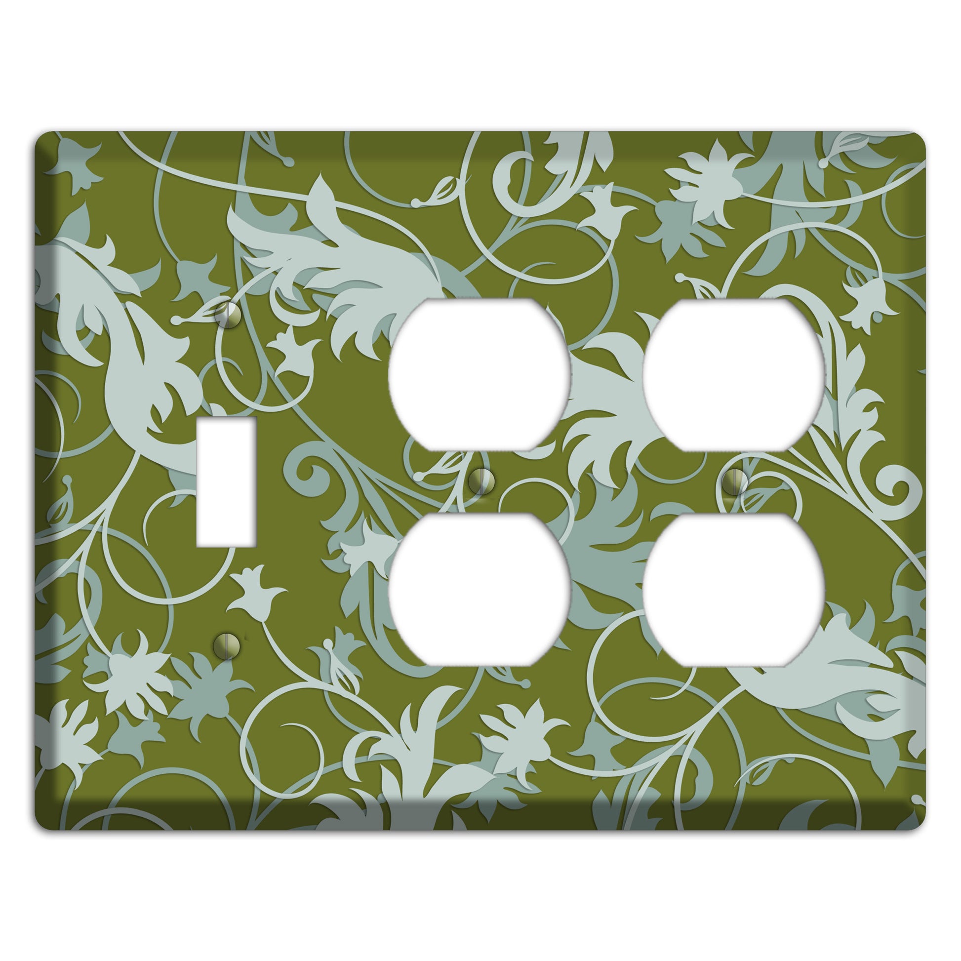 Green and Beige Victorian Sprig Toggle / 2 Duplex Wallplate