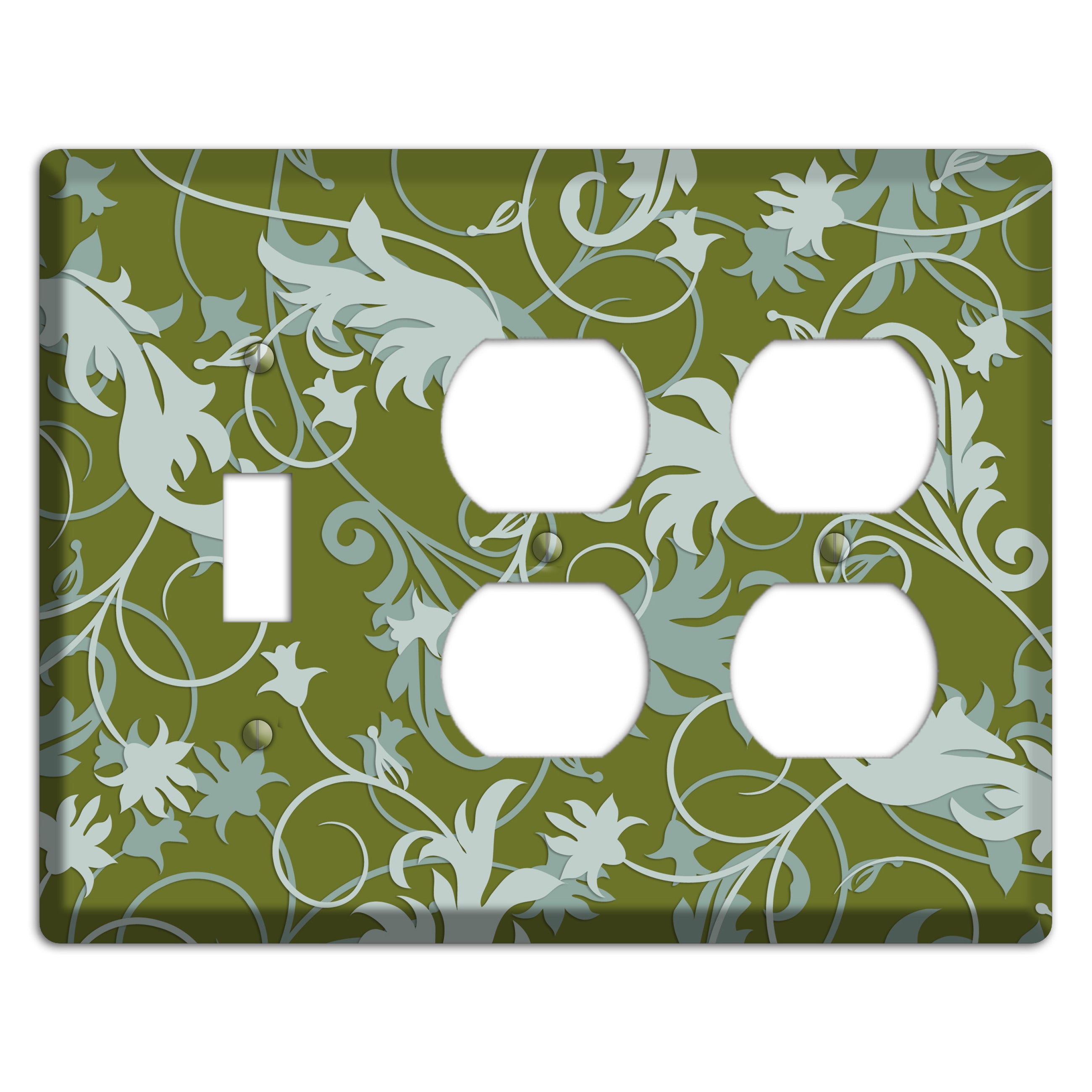 Green and Beige Victorian Sprig Toggle / 2 Duplex Wallplate