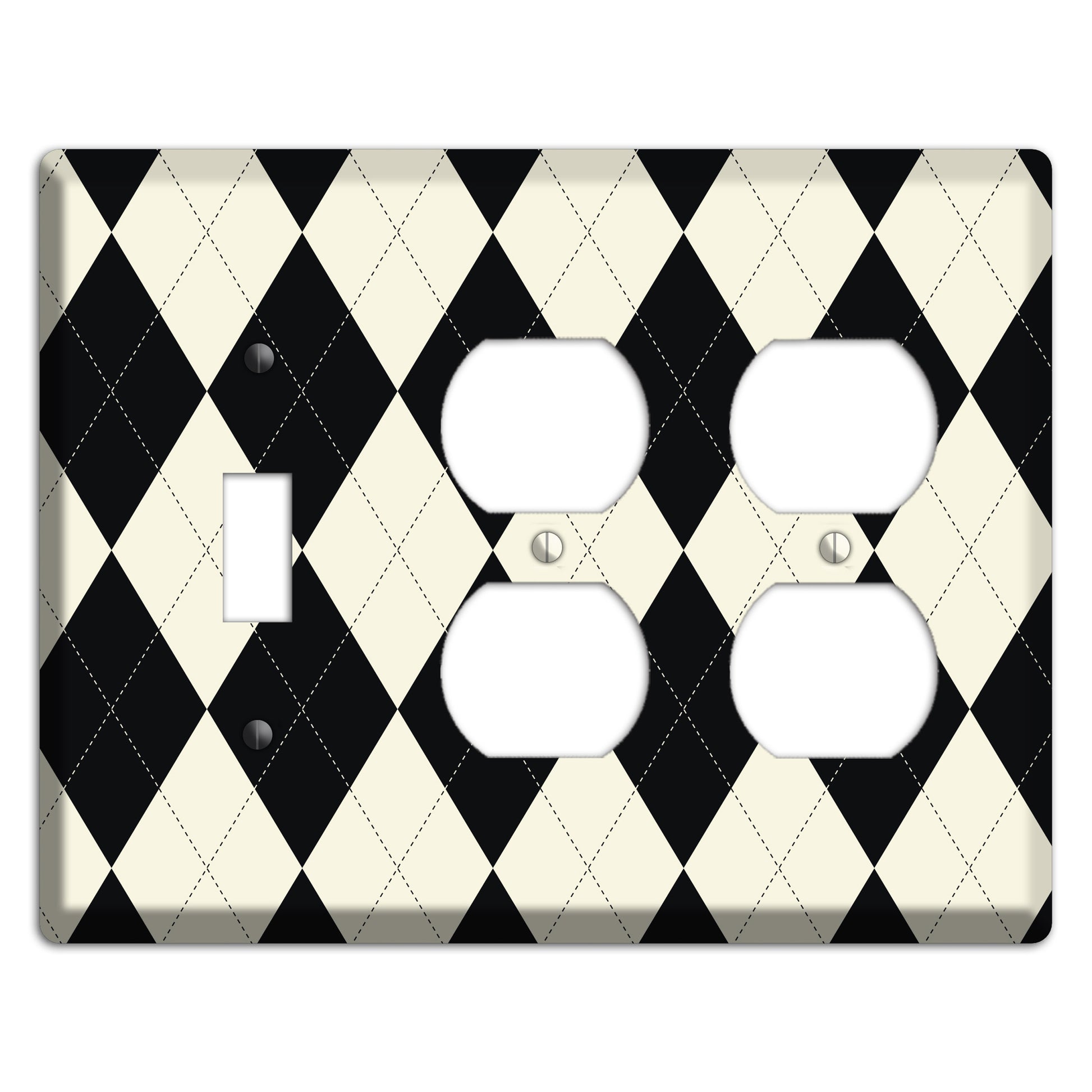 Black and Tan Argyle Toggle / 2 Duplex Wallplate