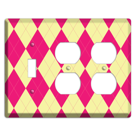 Pink and Yellow Argyle Toggle / 2 Duplex Wallplate