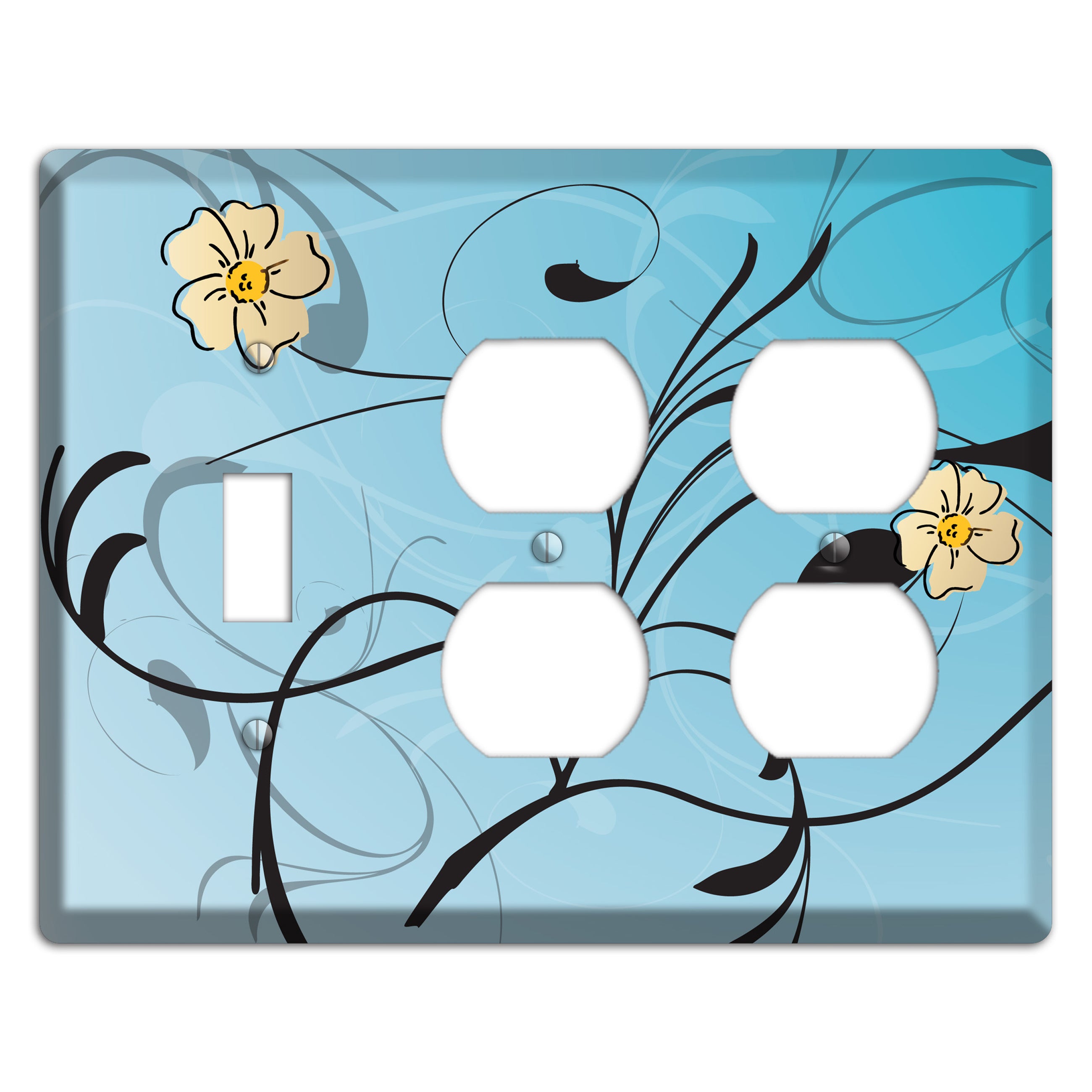 Blue Flower with Swirl Toggle / 2 Duplex Wallplate