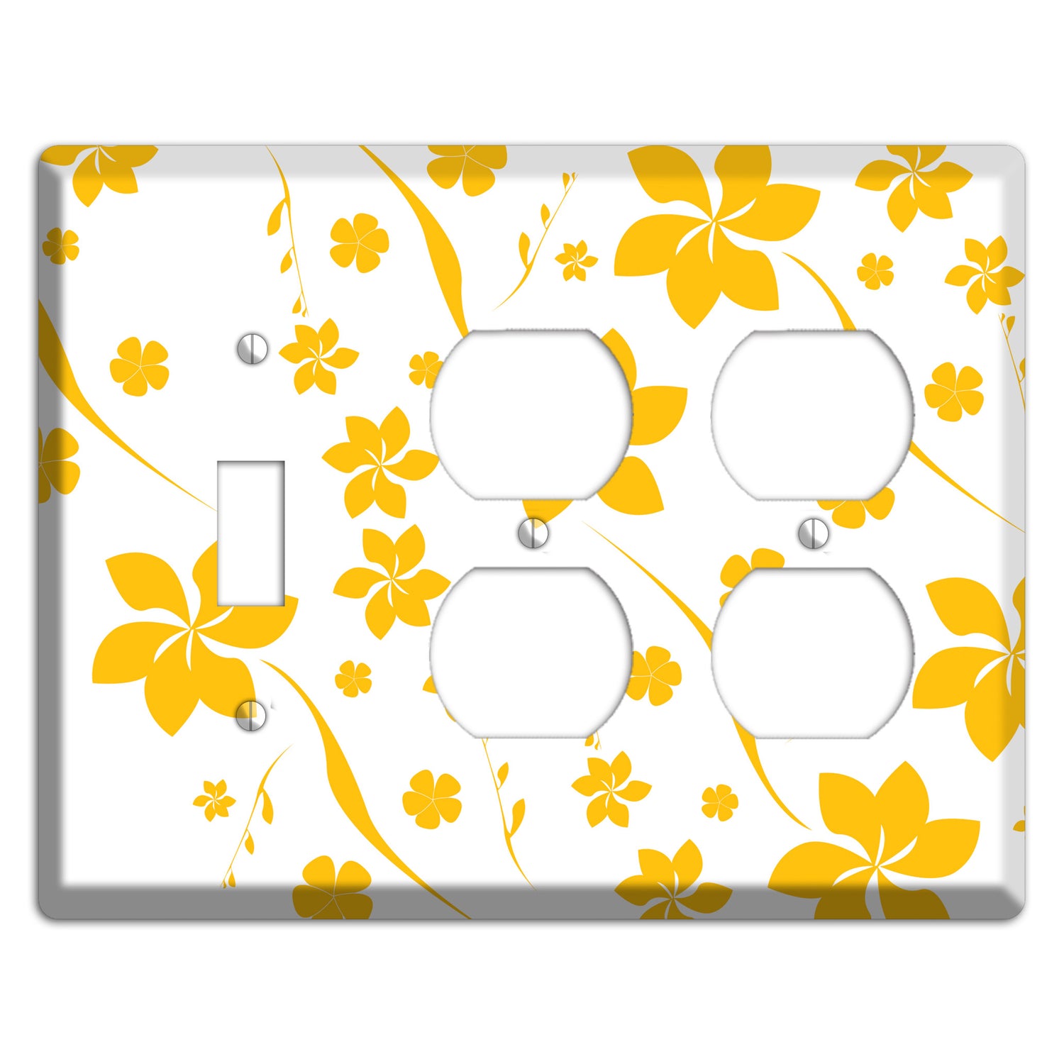 White with Yellow Flower Toggle / 2 Duplex Wallplate
