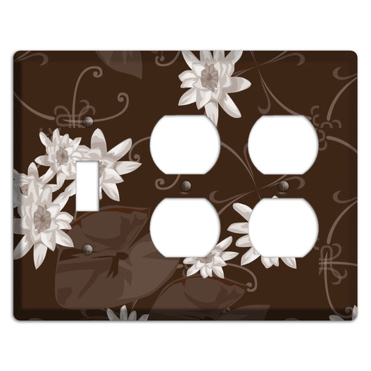 Brown with White Blooms Toggle / 2 Duplex Wallplate
