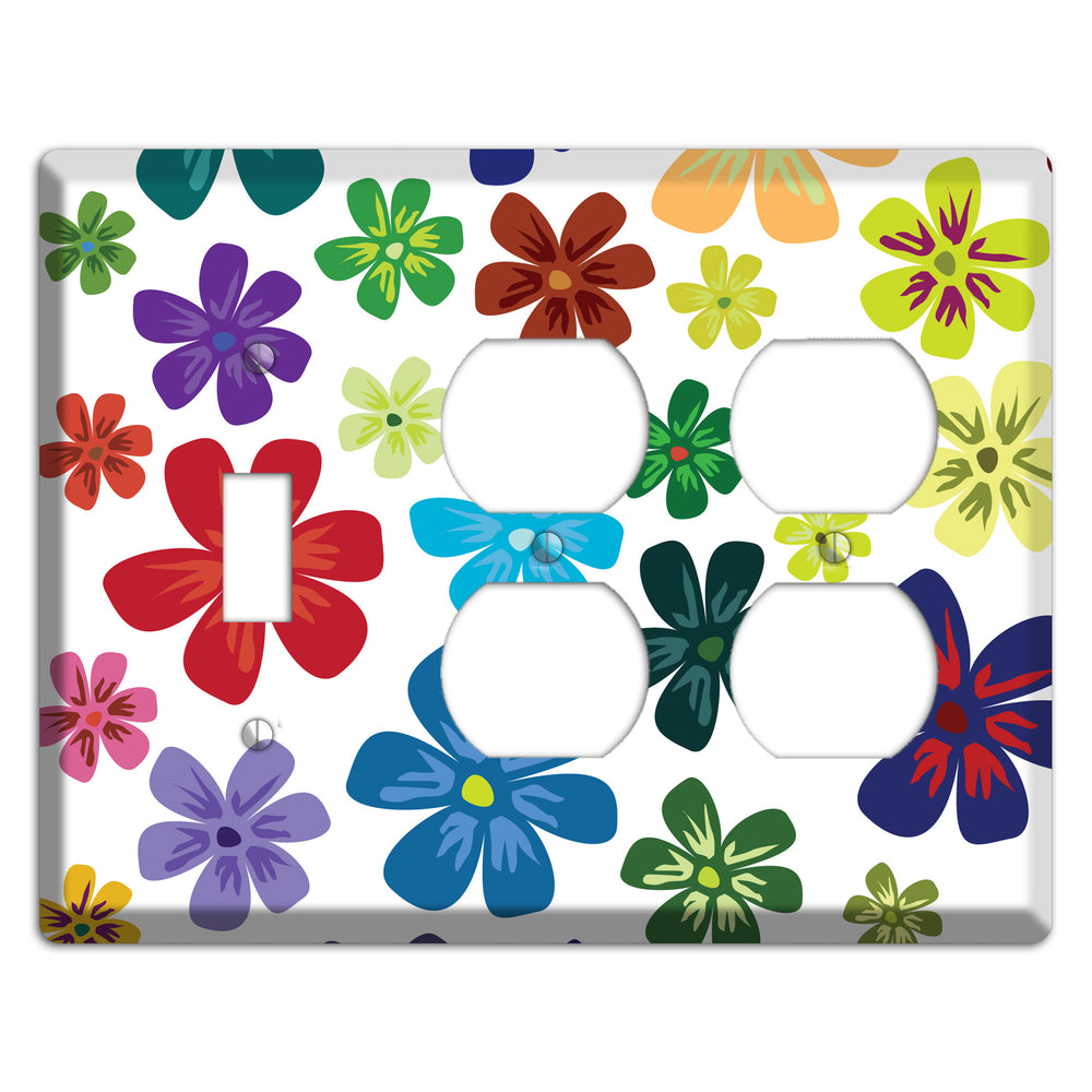 White Flowers Toggle / 2 Duplex Wallplate