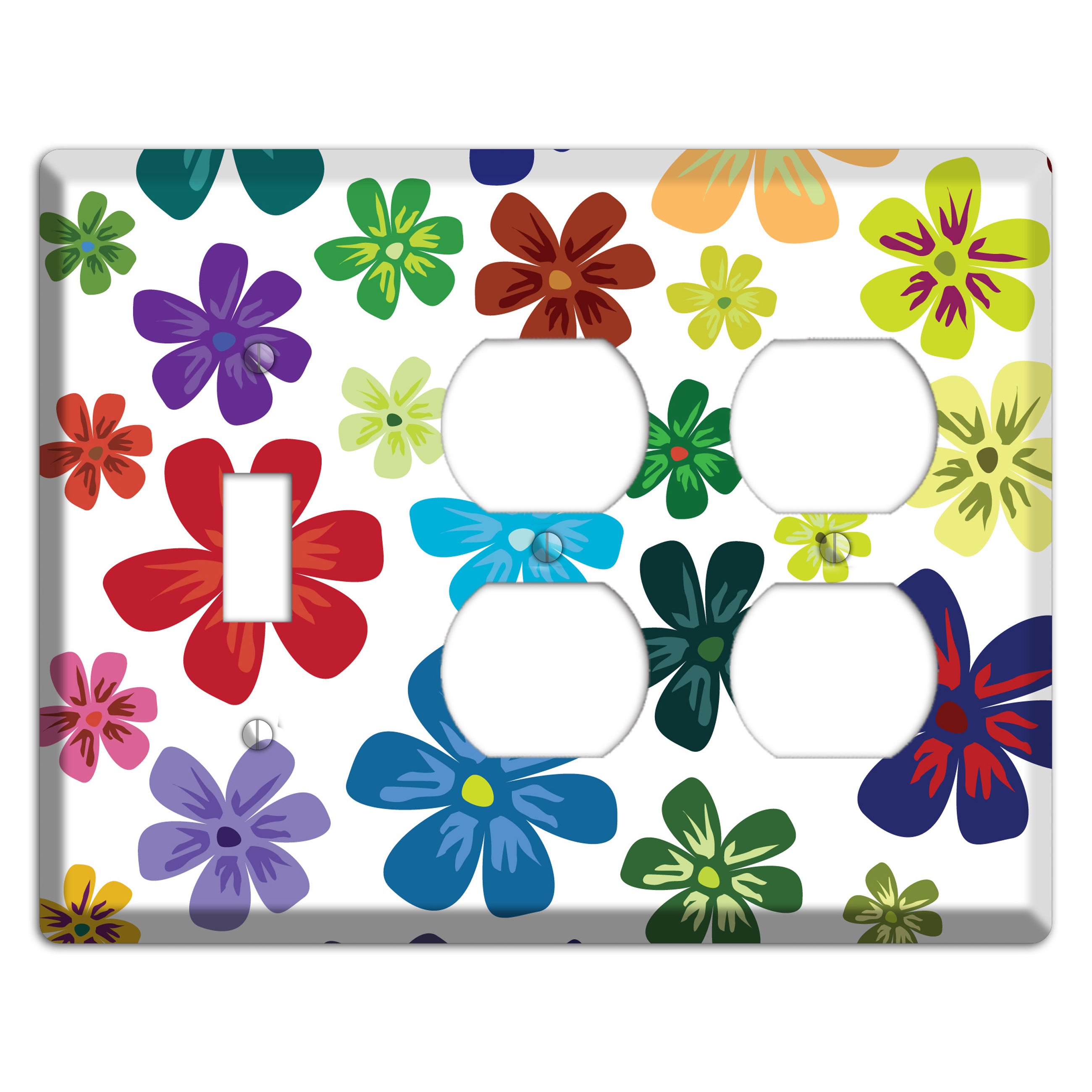 White Flowers Toggle / 2 Duplex Wallplate
