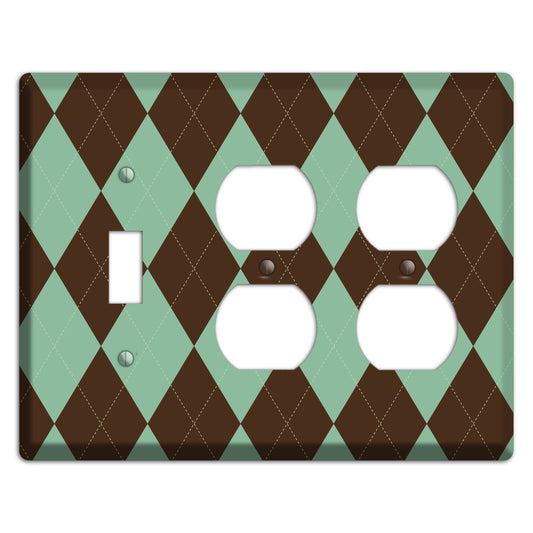 Green and Brown Argyle Toggle / 2 Duplex Wallplate