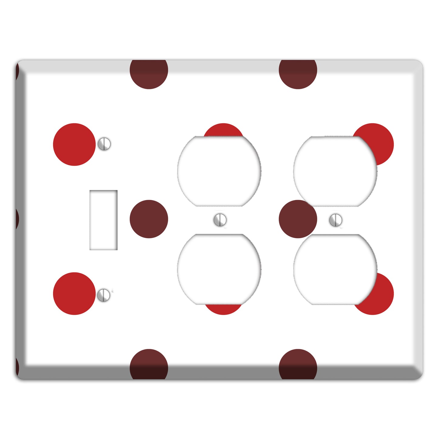 Red and Brown Medium Polka Dots Toggle / 2 Duplex Wallplate