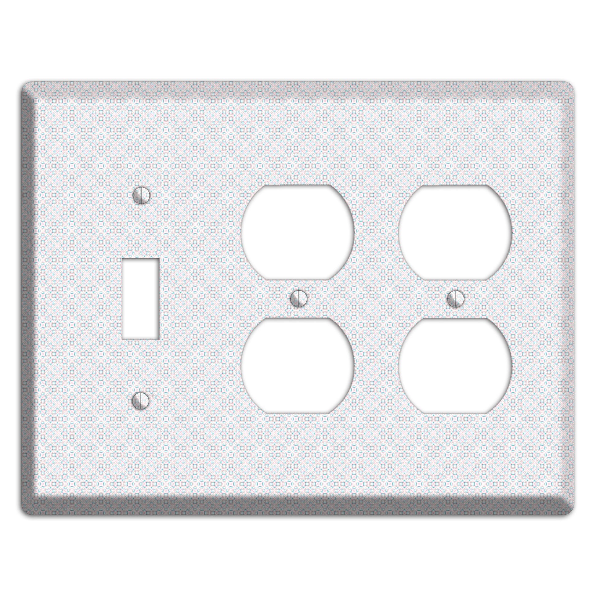 White with Light Blue Tiny Arabesque Toggle / 2 Duplex Wallplate