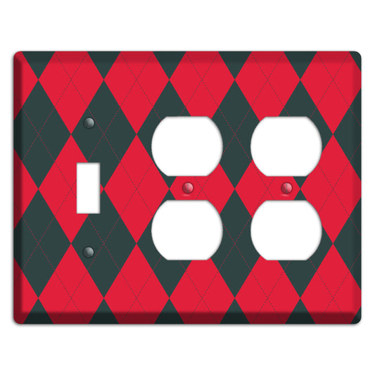 Red and Black Argyle Toggle / 2 Duplex Wallplate