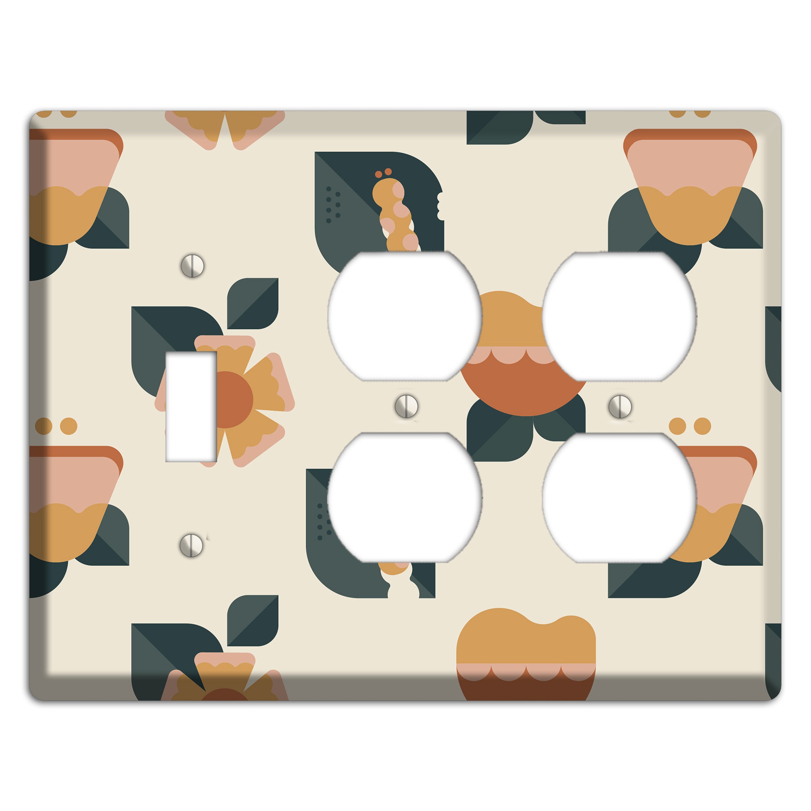 Retro Floral Caterpillar Toggle / 2 Duplex Wallplate