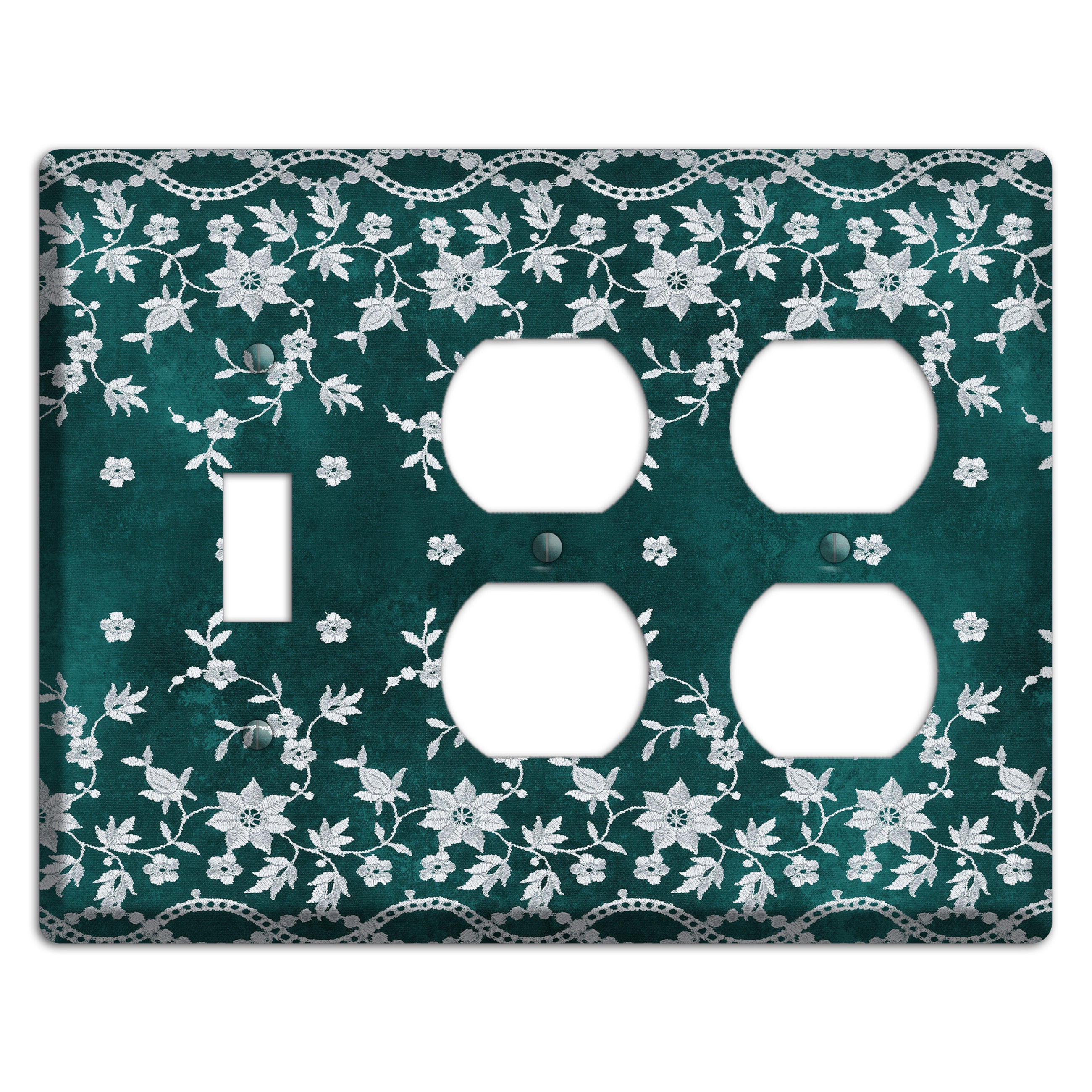 Embroidered Floral Teal Toggle / 2 Duplex Wallplate