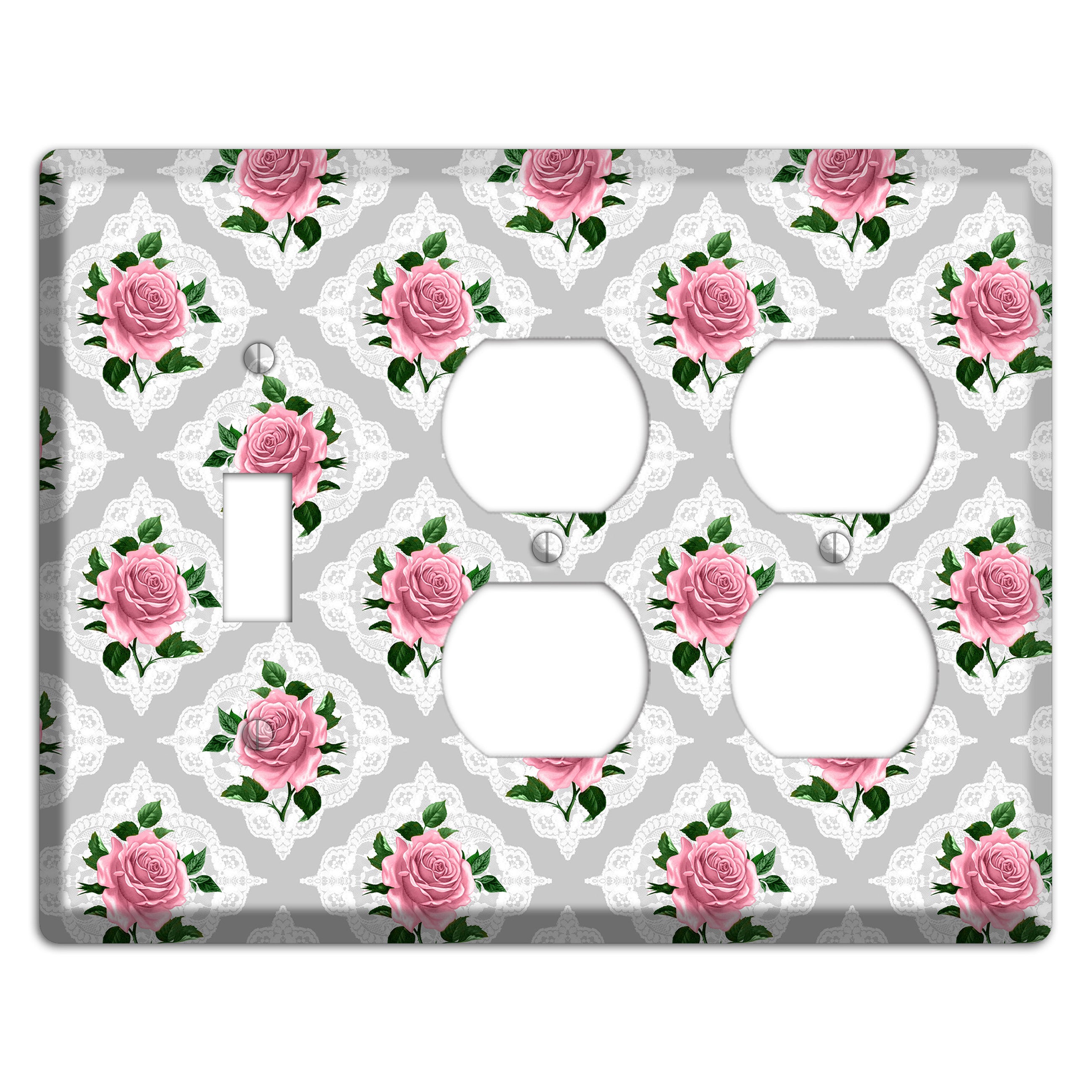 Gray Rose Doily Toggle / 2 Duplex Wallplate