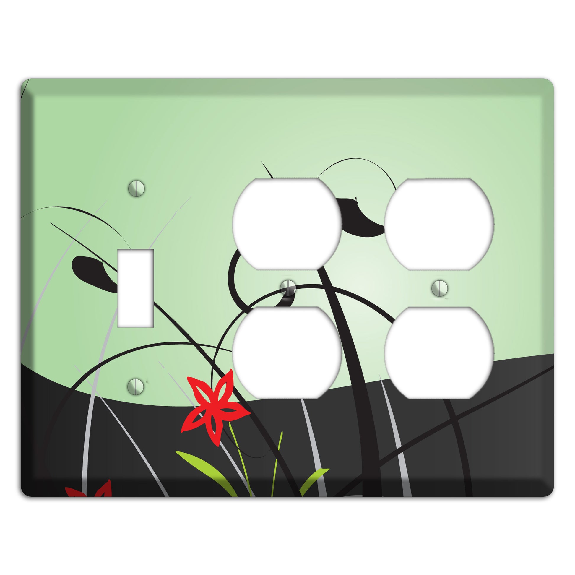 Mint Green Floral Sprig Toggle / 2 Duplex Wallplate