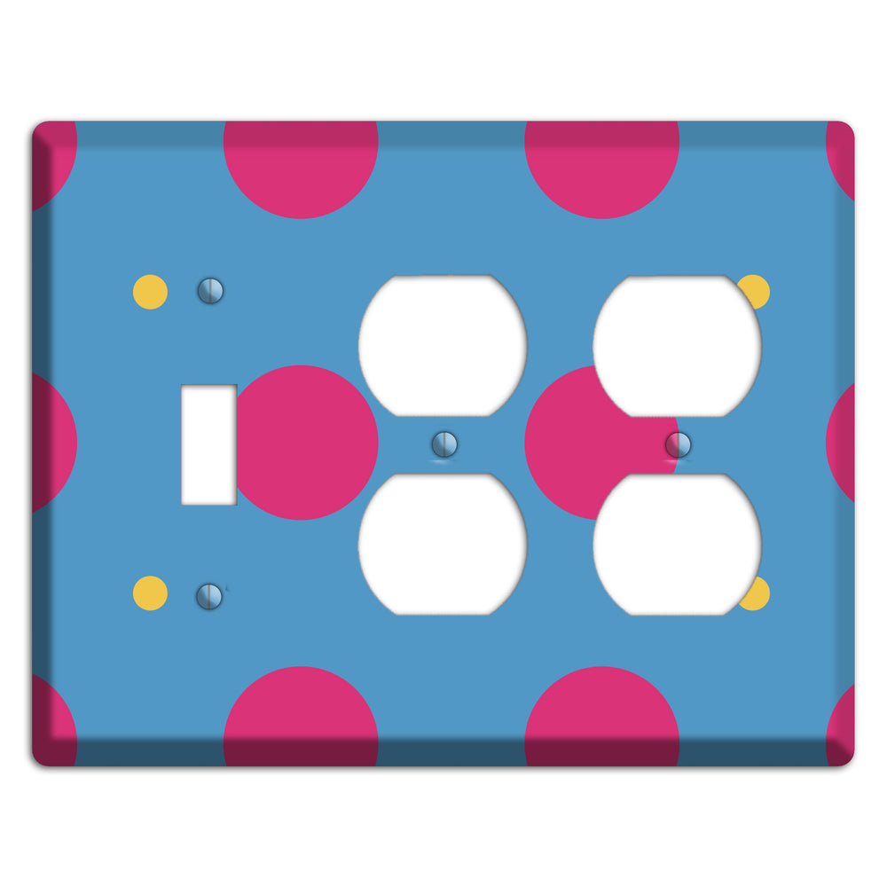 Blue with Pink and Yellow Multi Tiled Medium Dots Toggle / 2 Duplex Wallplate