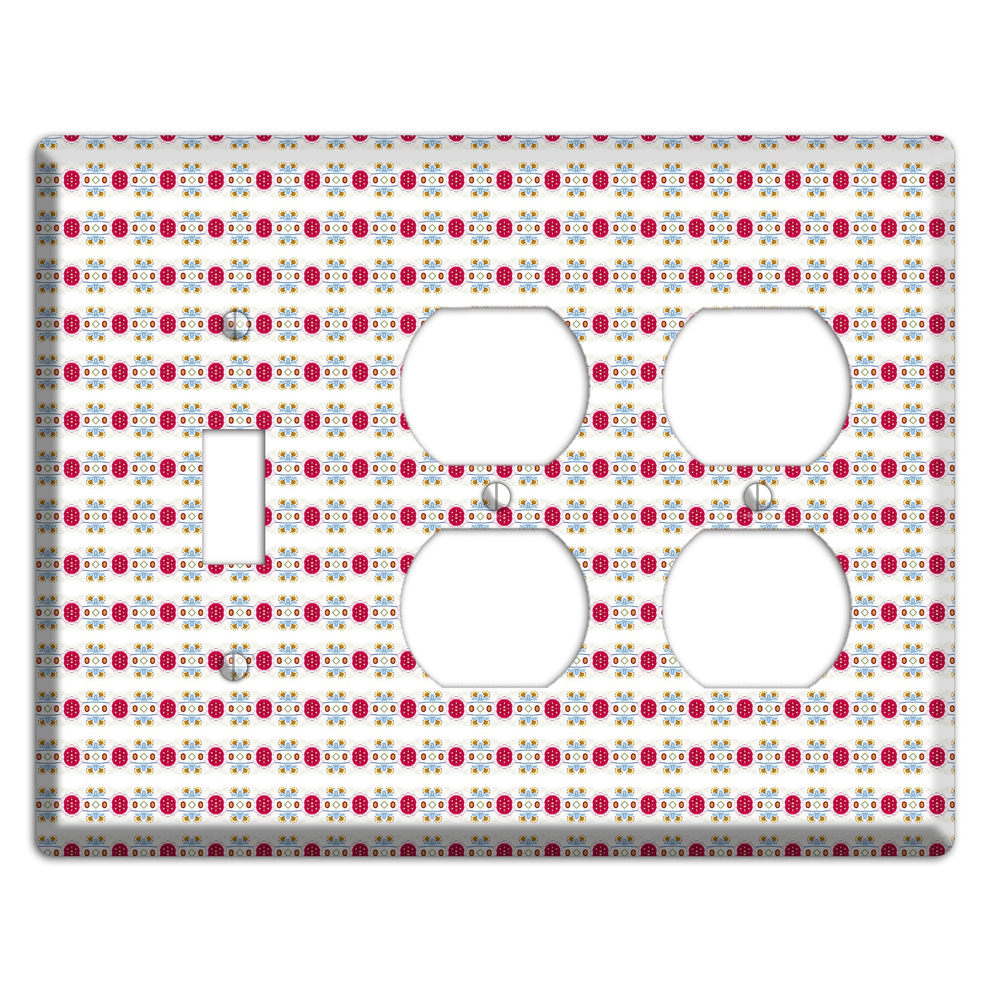 Off White with Red Blue Olive Tapestry Toggle / 2 Duplex Wallplate