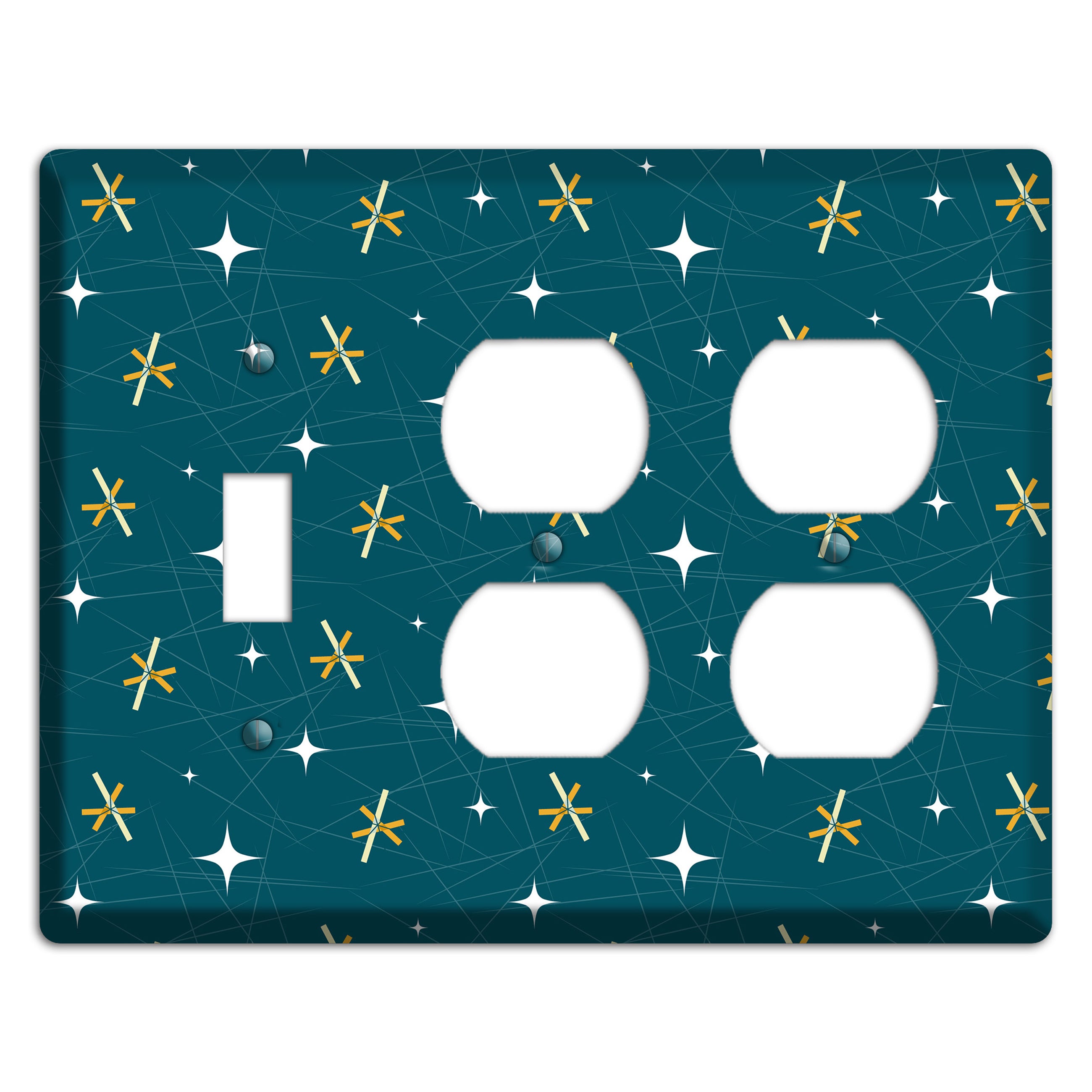 Navy Mid-Century Atomic Toggle / 2 Duplex Wallplate