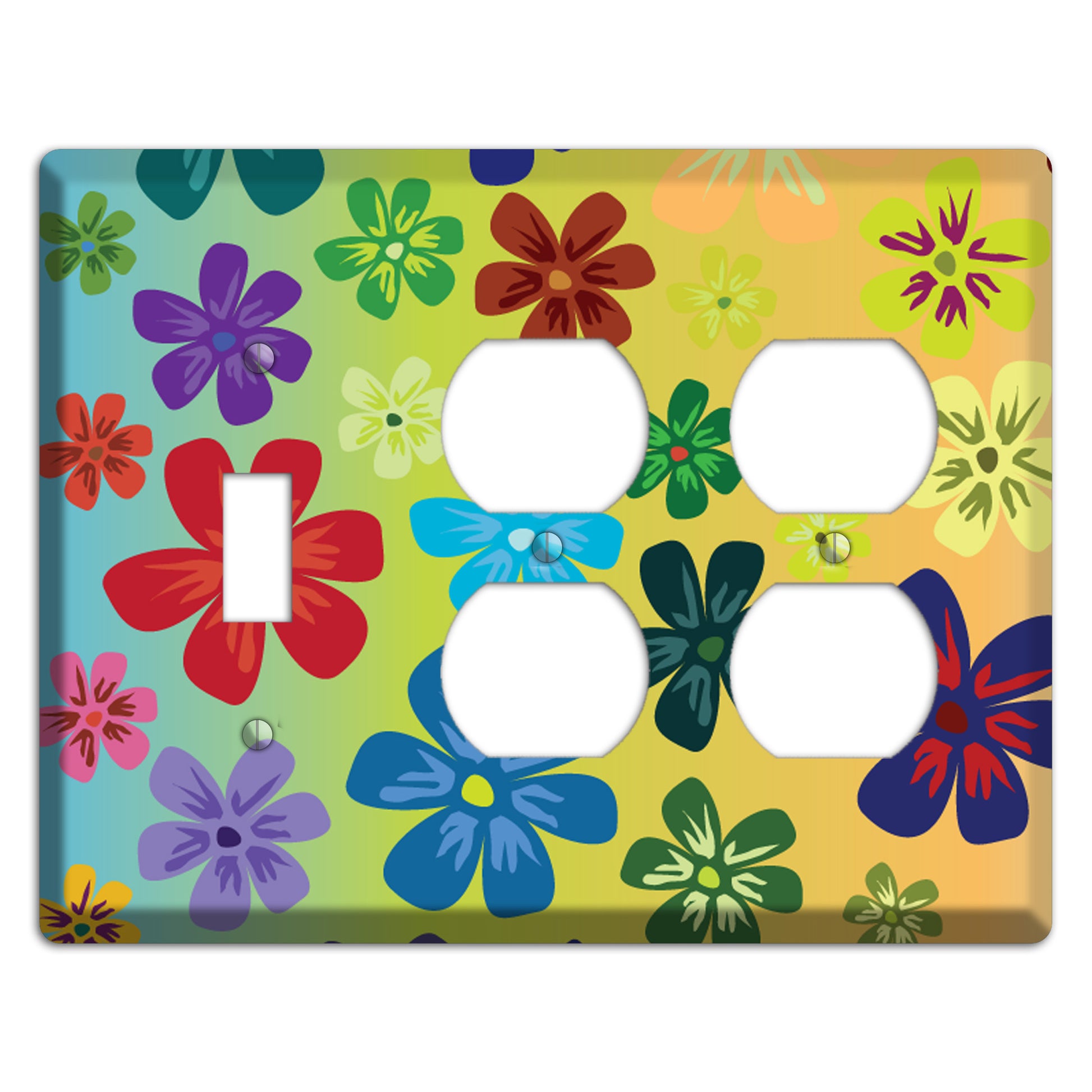 Blue to yellow Flowers Toggle / 2 Duplex Wallplate