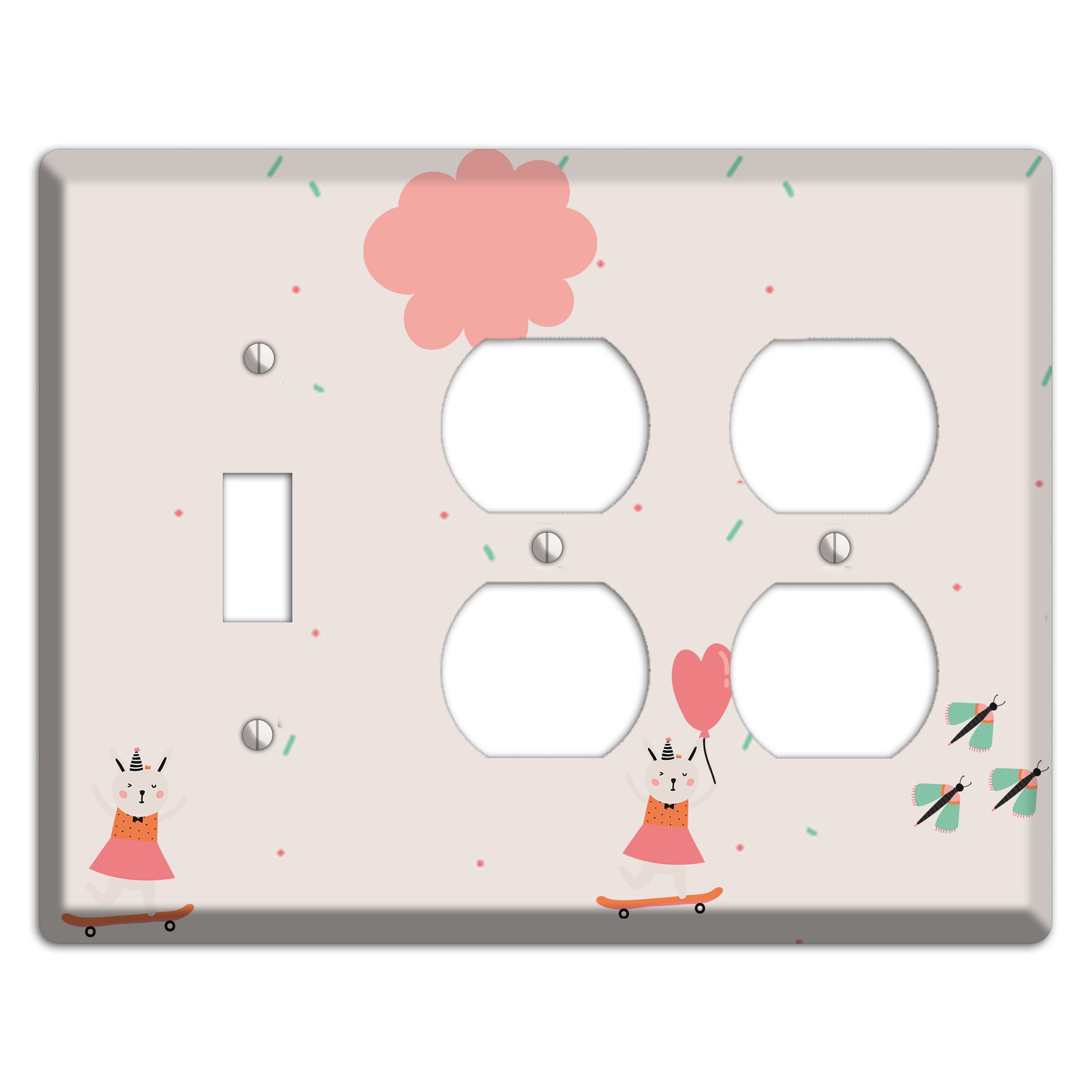 Skateboard Kitty Toggle / 2 Duplex Wallplate