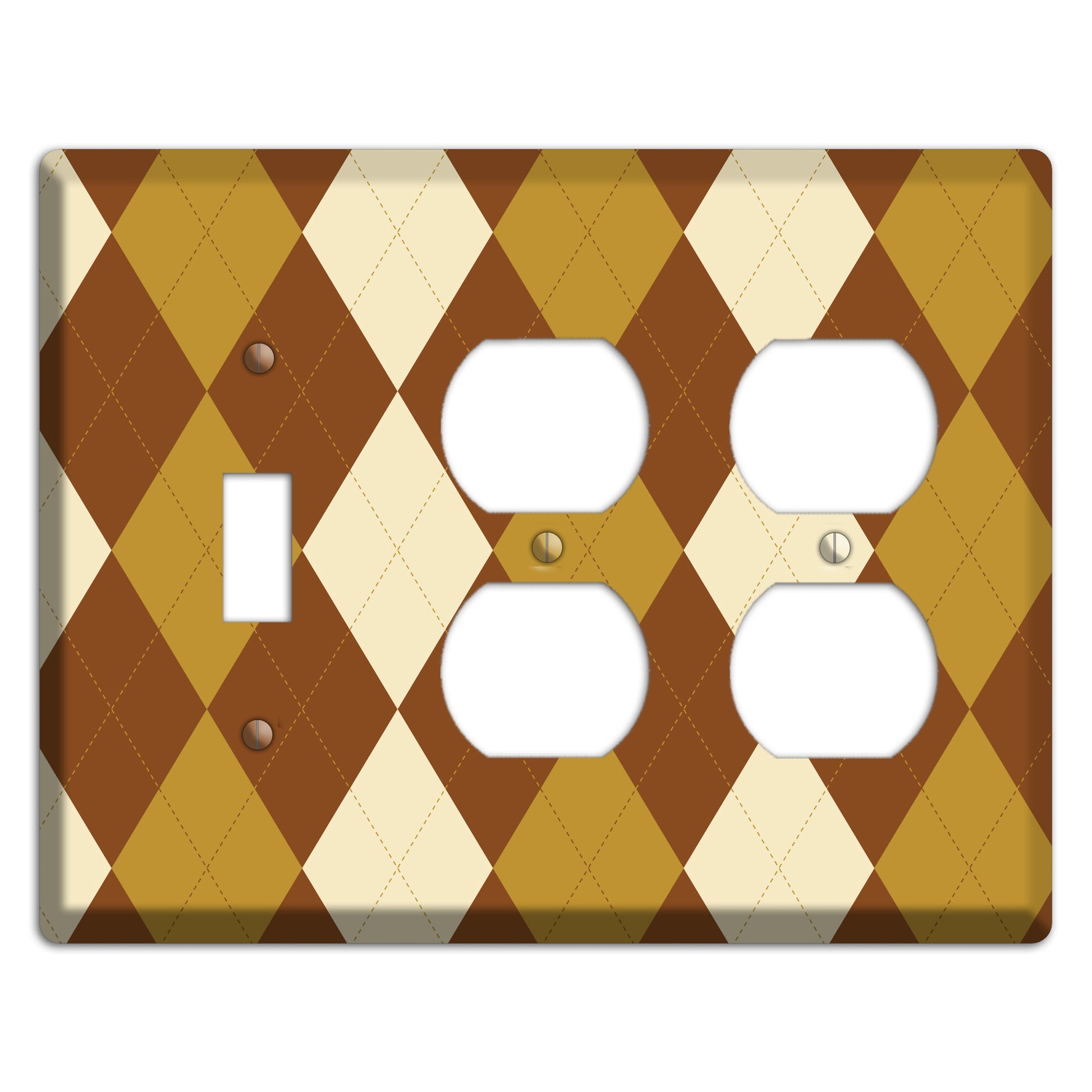 Multi Brown Argyle Toggle / 2 Duplex Wallplate